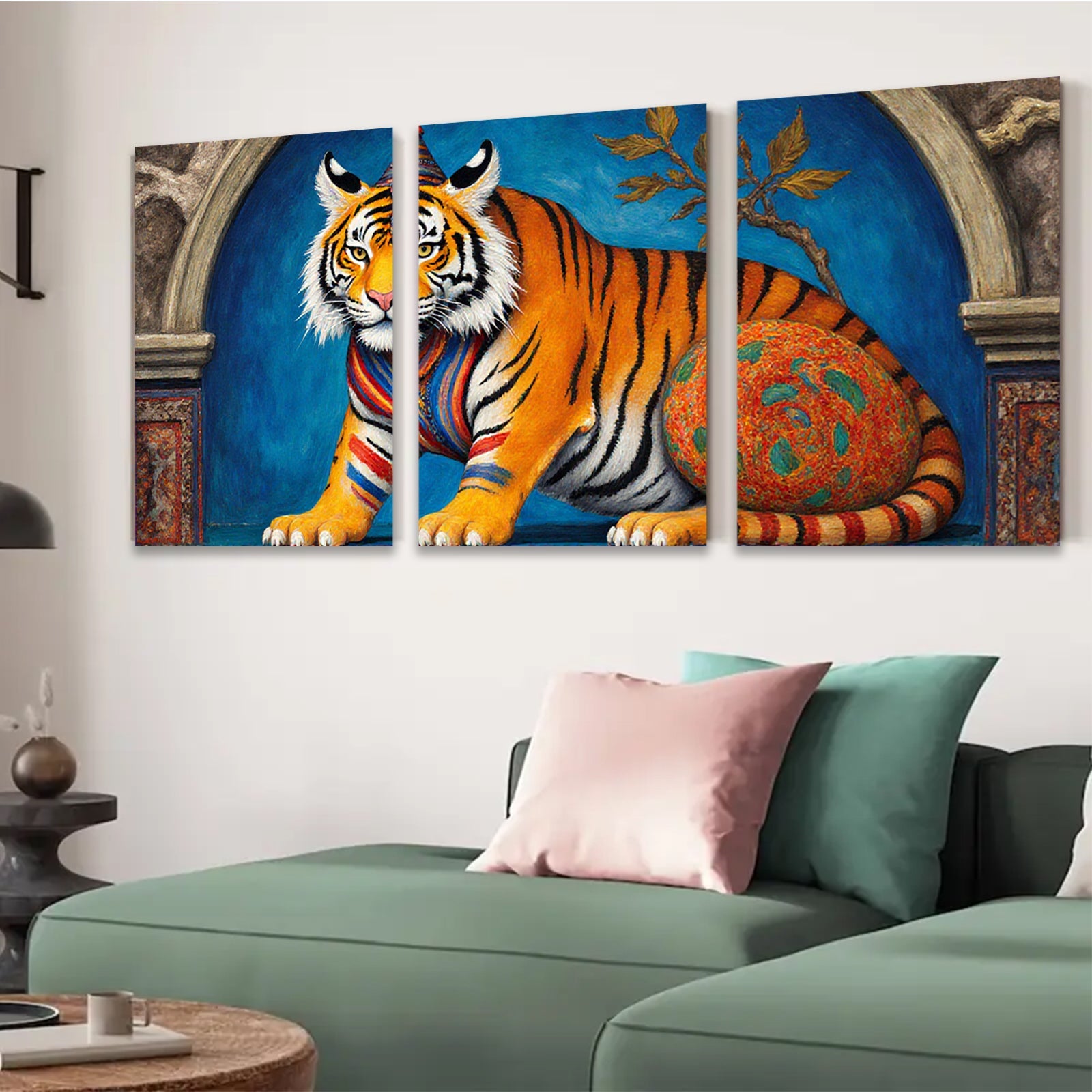 2D flat 1pc Regal Tiger Portrait Whimsical Animal Art Canvas Wall Decor Living Room Bedroom Modern Farmhouse Gallery Wrapped Timeless Gift