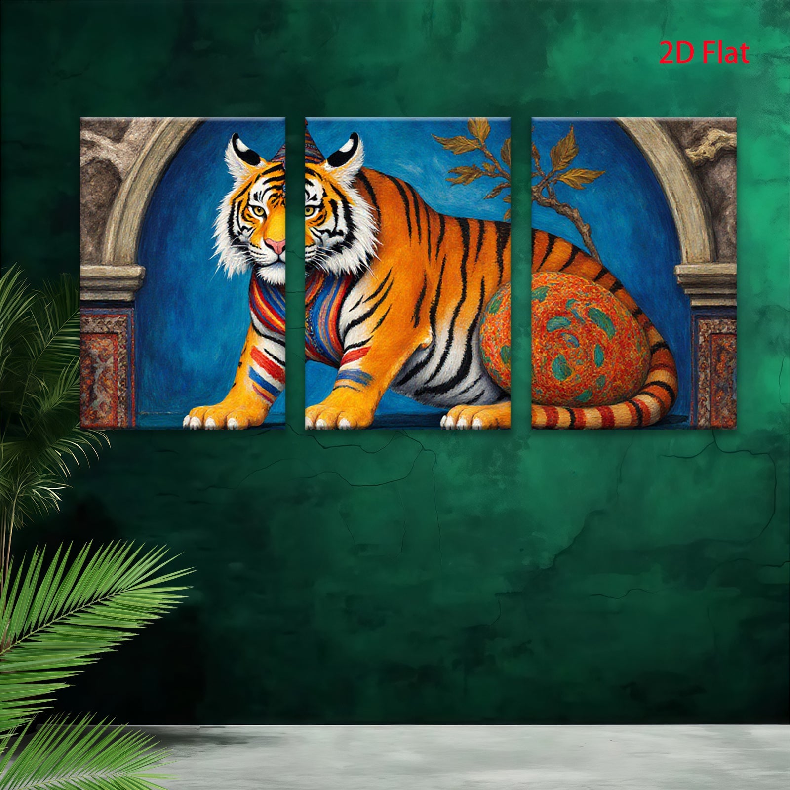 2D flat 1pc Regal Tiger Portrait Whimsical Animal Art Canvas Wall Decor Living Room Bedroom Modern Farmhouse Gallery Wrapped Timeless Gift