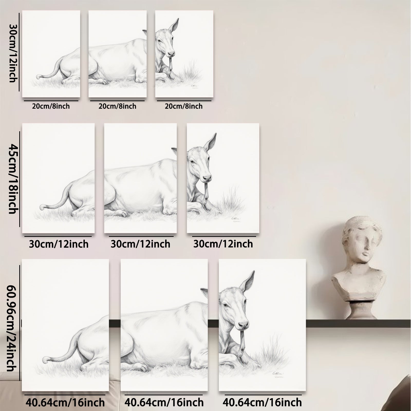2D flat 1pc Resting Cow Pastoral Farm Animal Wall Art Prints Modern Country Home Decor Living Room Bedroom Canvas Pictures Framed