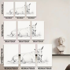 2D flat 1pc Resting Cow Pastoral Farm Animal Wall Art Prints Modern Country Home Decor Living Room Bedroom Canvas Pictures Framed