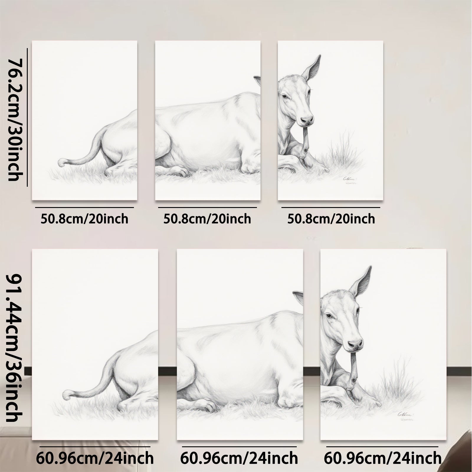 2D flat 1pc Resting Cow Pastoral Farm Animal Wall Art Prints Modern Country Home Decor Living Room Bedroom Canvas Pictures Framed