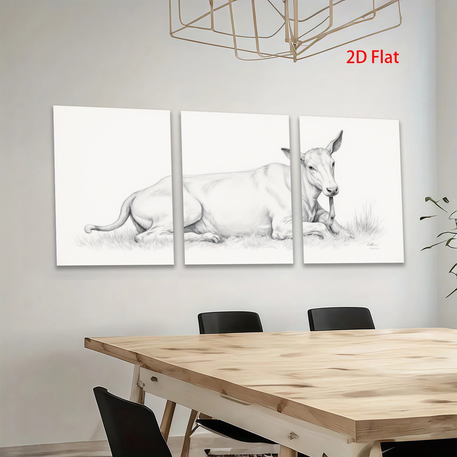 2D flat 1pc Resting Cow Pastoral Farm Animal Wall Art Prints Modern Country Home Decor Living Room Bedroom Canvas Pictures Framed