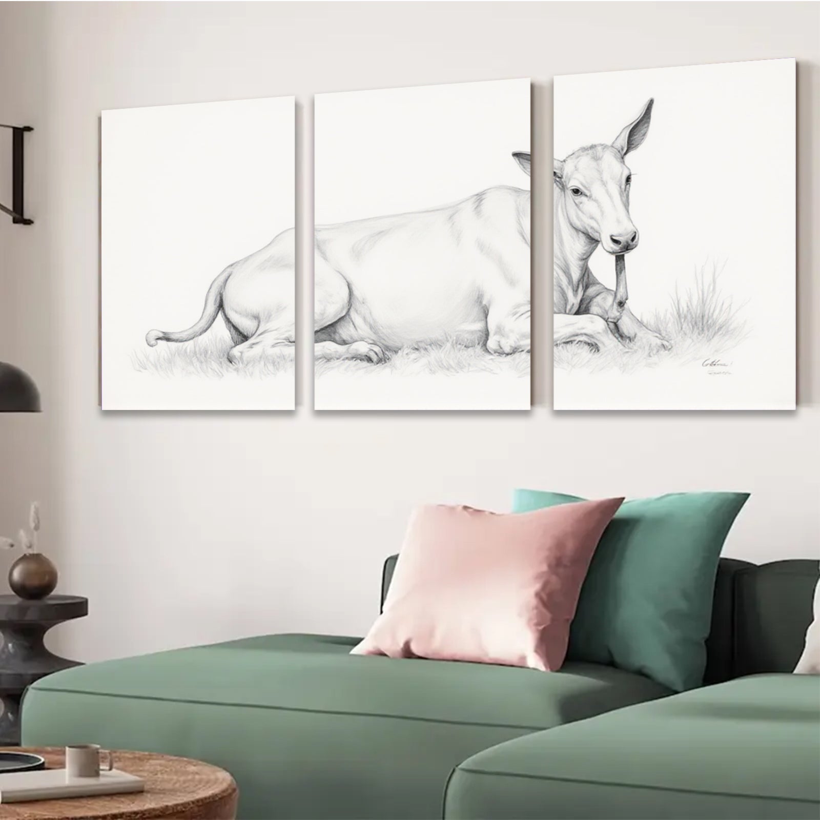 2D flat 1pc Resting Cow Pastoral Farm Animal Wall Art Prints Modern Country Home Decor Living Room Bedroom Canvas Pictures Framed