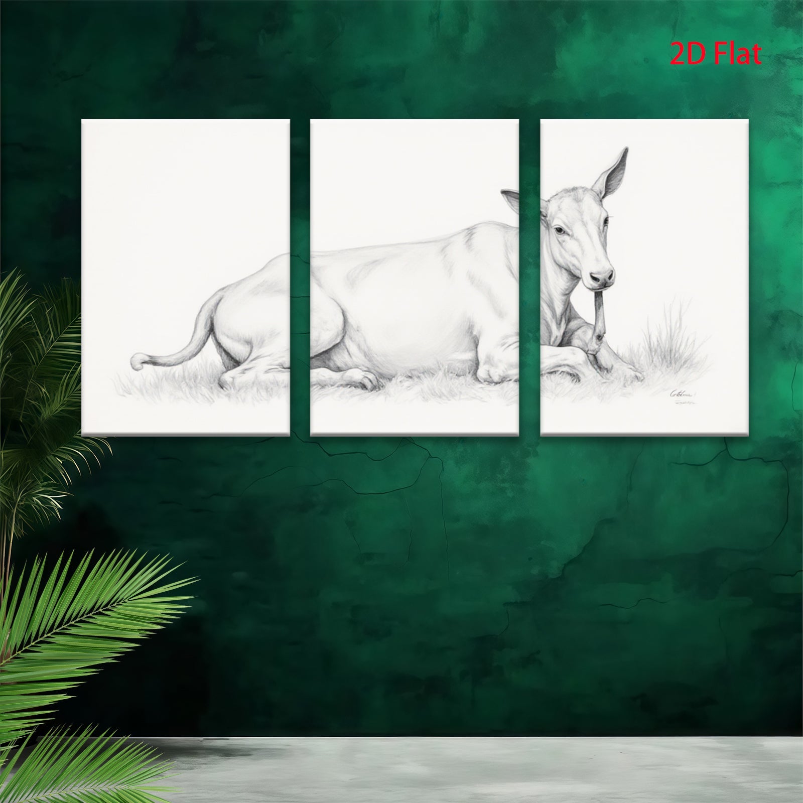 2D flat 1pc Resting Cow Pastoral Farm Animal Wall Art Prints Modern Country Home Decor Living Room Bedroom Canvas Pictures Framed