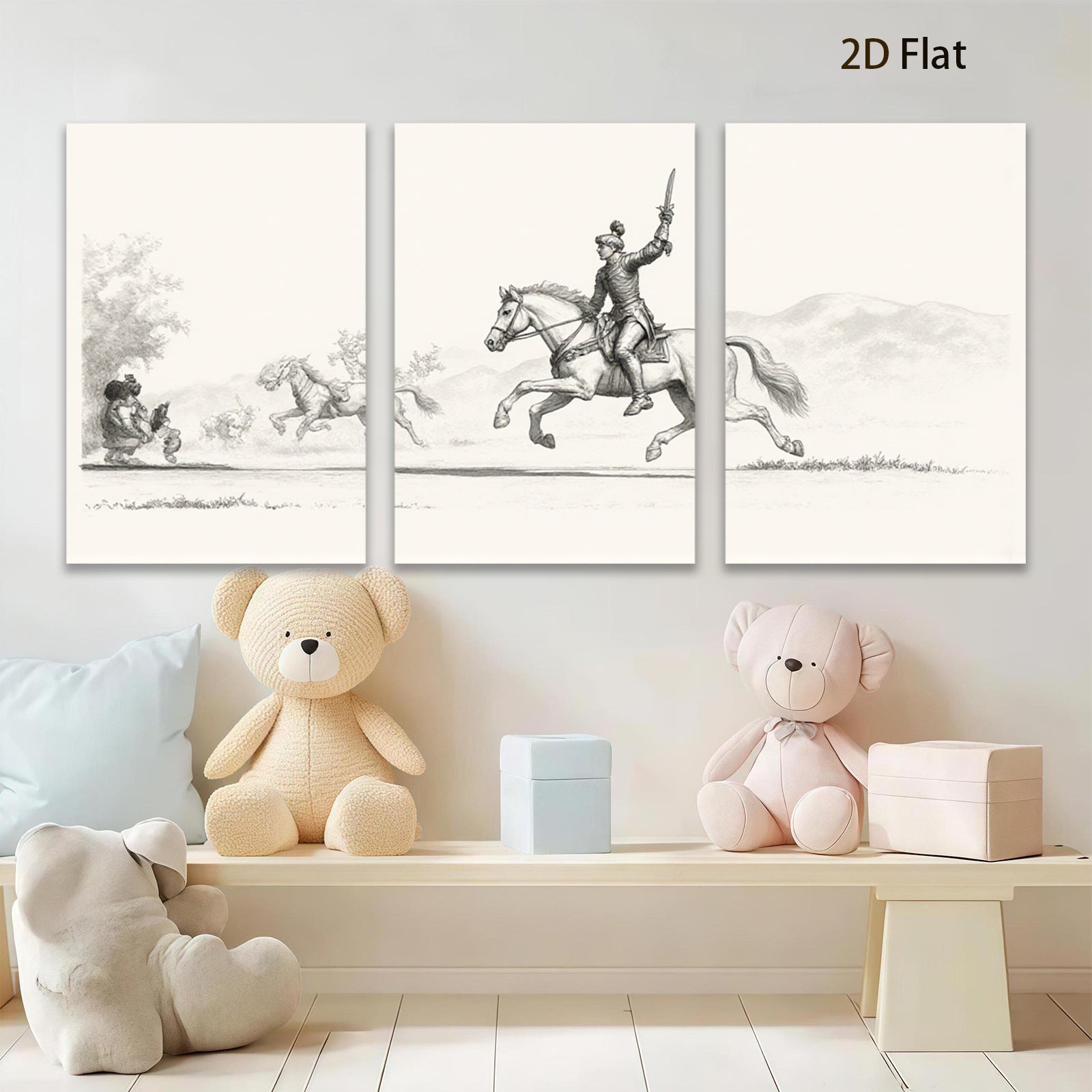 2D flat 1pc Revolutionary War cavalry charge historic Americana farmhouse wall decor living room bedroom gallery wrapped canvas print modern art