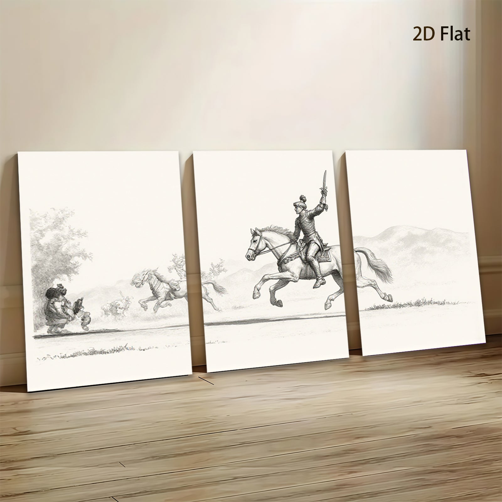2D flat 1pc Revolutionary War cavalry charge historic Americana farmhouse wall decor living room bedroom gallery wrapped canvas print modern art