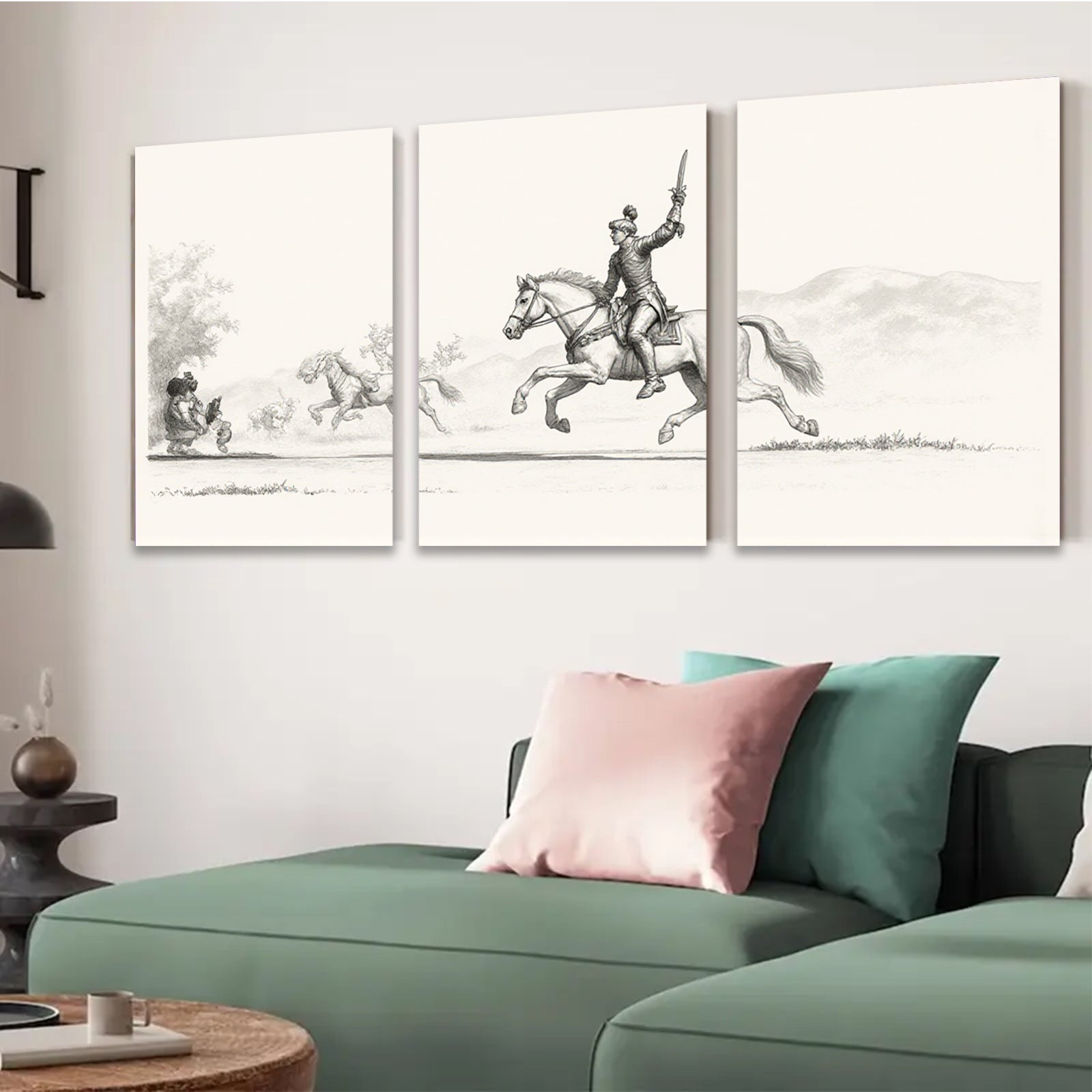 2D flat 1pc Revolutionary War cavalry charge historic Americana farmhouse wall decor living room bedroom gallery wrapped canvas print modern art