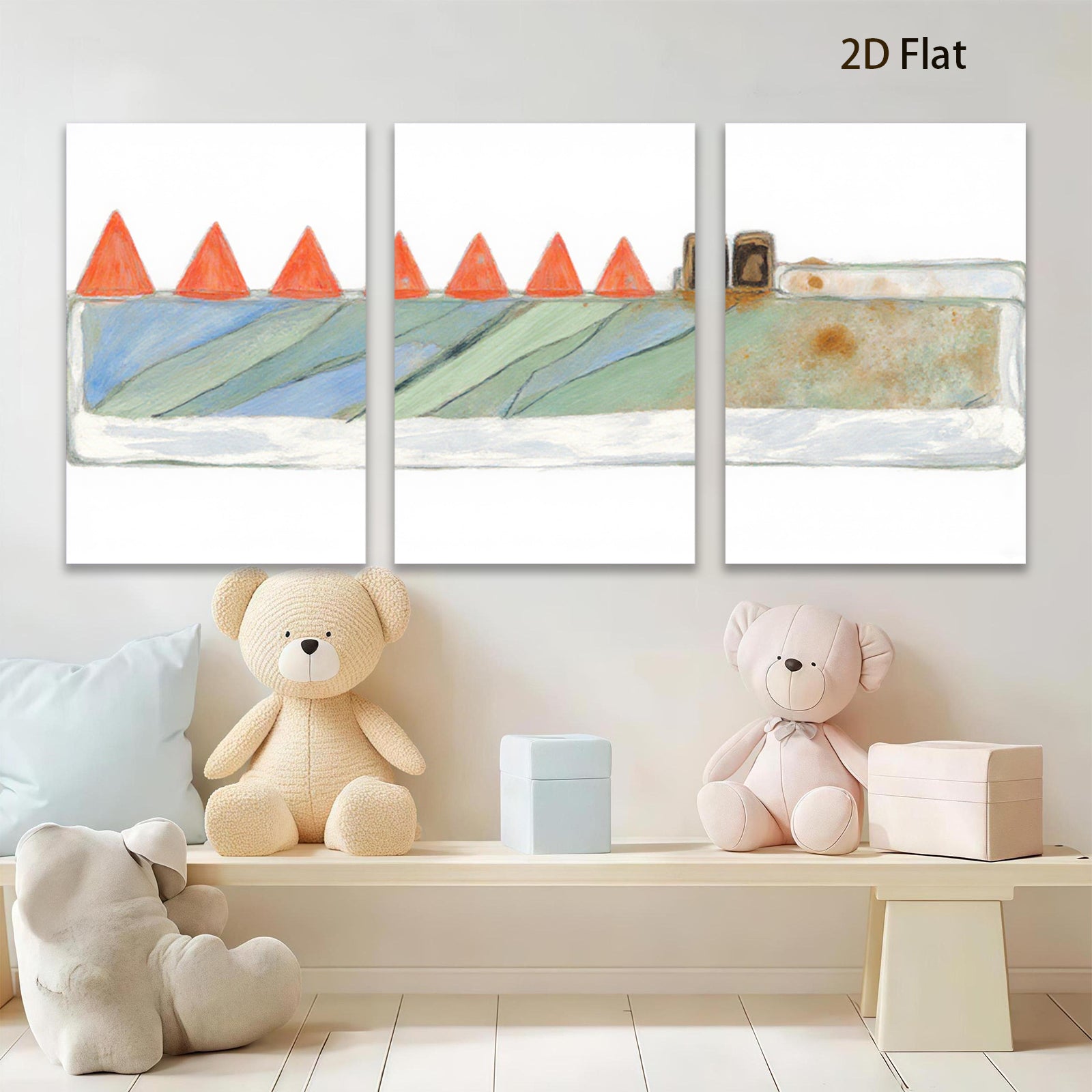 2D flat 1pc Road Construction Scene Minimalist Wall Art Modern Farmhouse Decor Living Room Bedroom Gallery Wrapped Canvas Prints Contemporary Home Accents