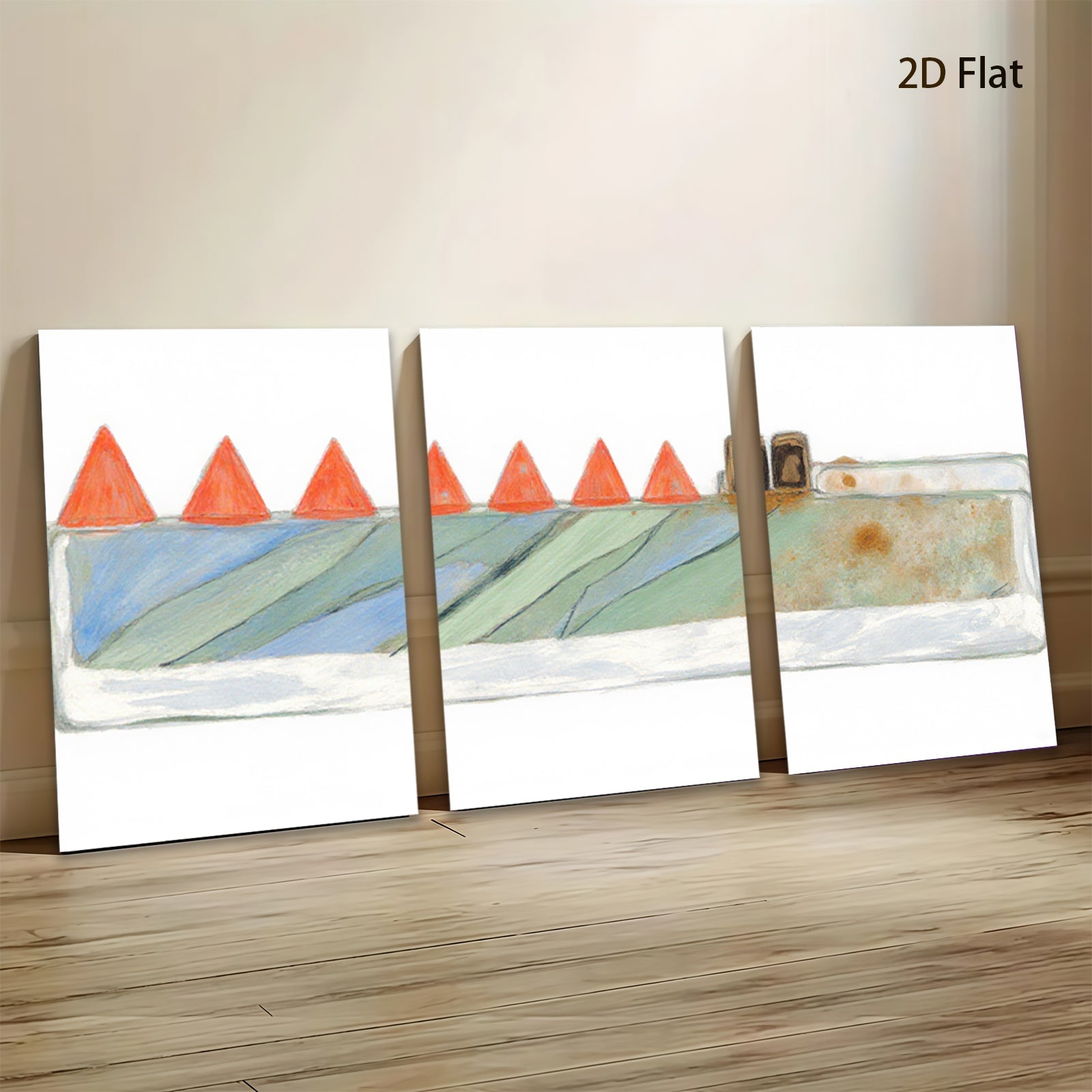 2D flat 1pc Road Construction Scene Minimalist Wall Art Modern Farmhouse Decor Living Room Bedroom Gallery Wrapped Canvas Prints Contemporary Home Accents