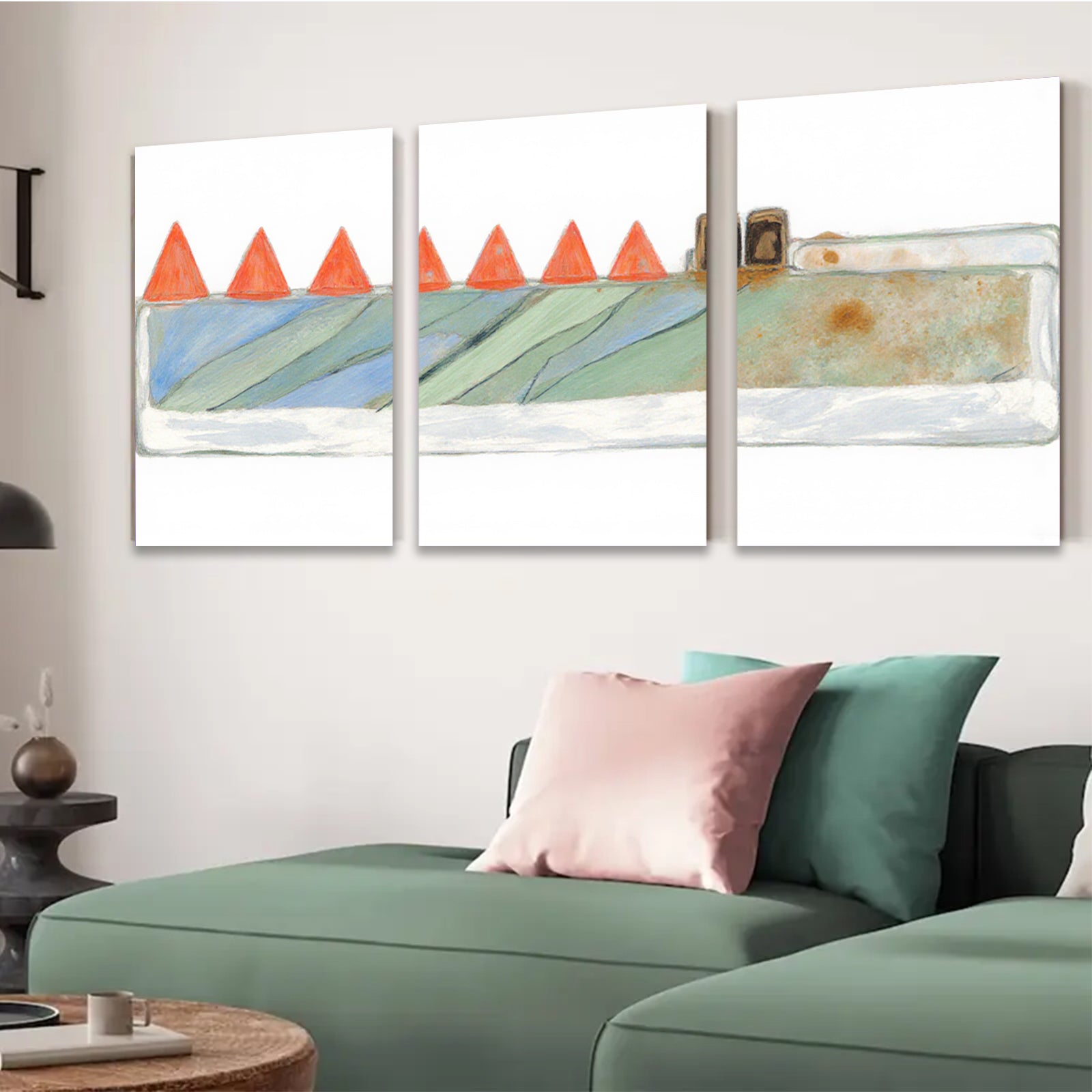 2D flat 1pc Road Construction Scene Minimalist Wall Art Modern Farmhouse Decor Living Room Bedroom Gallery Wrapped Canvas Prints Contemporary Home Accents
