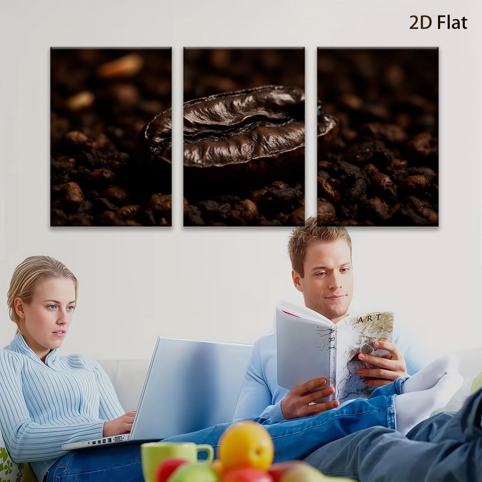 2D flat 1pc Roasted Coffee Bean Close Up Wall Art Kitchen Decor Rustic Farmhouse Style Modern Minimalist Canvas Prints Living Room Bedroom Decor
