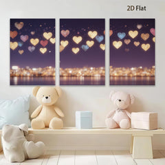2D flat 1pc Romantic City Lights Sparkling Hearts Wall Art Decor Bedroom Living Room Canvas Prints Modern Farmhouse Style Gallery Wrapped Timeless Elegance