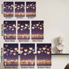 2D flat 1pc Romantic City Lights Sparkling Hearts Wall Art Decor Bedroom Living Room Canvas Prints Modern Farmhouse Style Gallery Wrapped Timeless Elegance