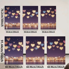 2D flat 1pc Romantic City Lights Sparkling Hearts Wall Art Decor Bedroom Living Room Canvas Prints Modern Farmhouse Style Gallery Wrapped Timeless Elegance