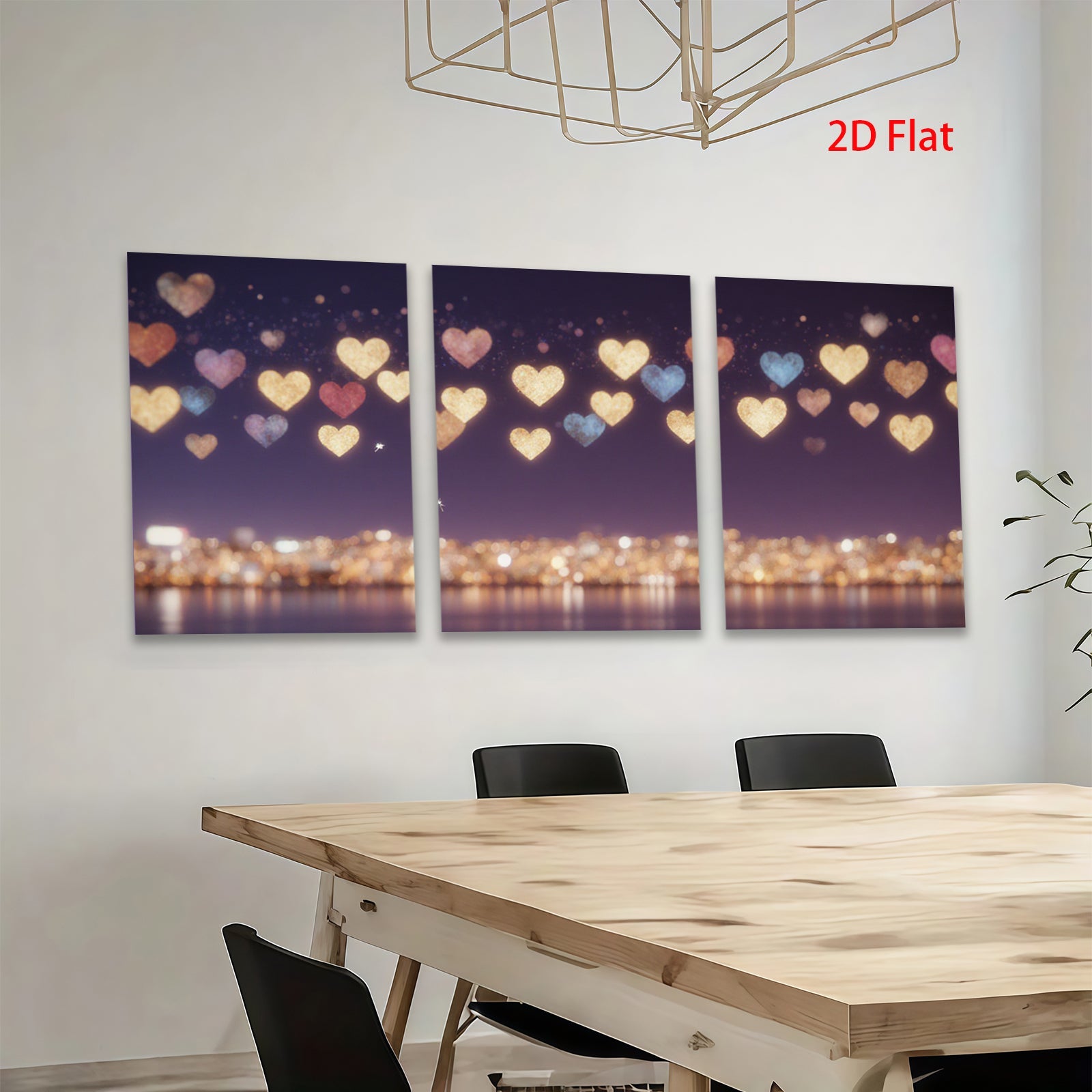 2D flat 1pc Romantic City Lights Sparkling Hearts Wall Art Decor Bedroom Living Room Canvas Prints Modern Farmhouse Style Gallery Wrapped Timeless Elegance