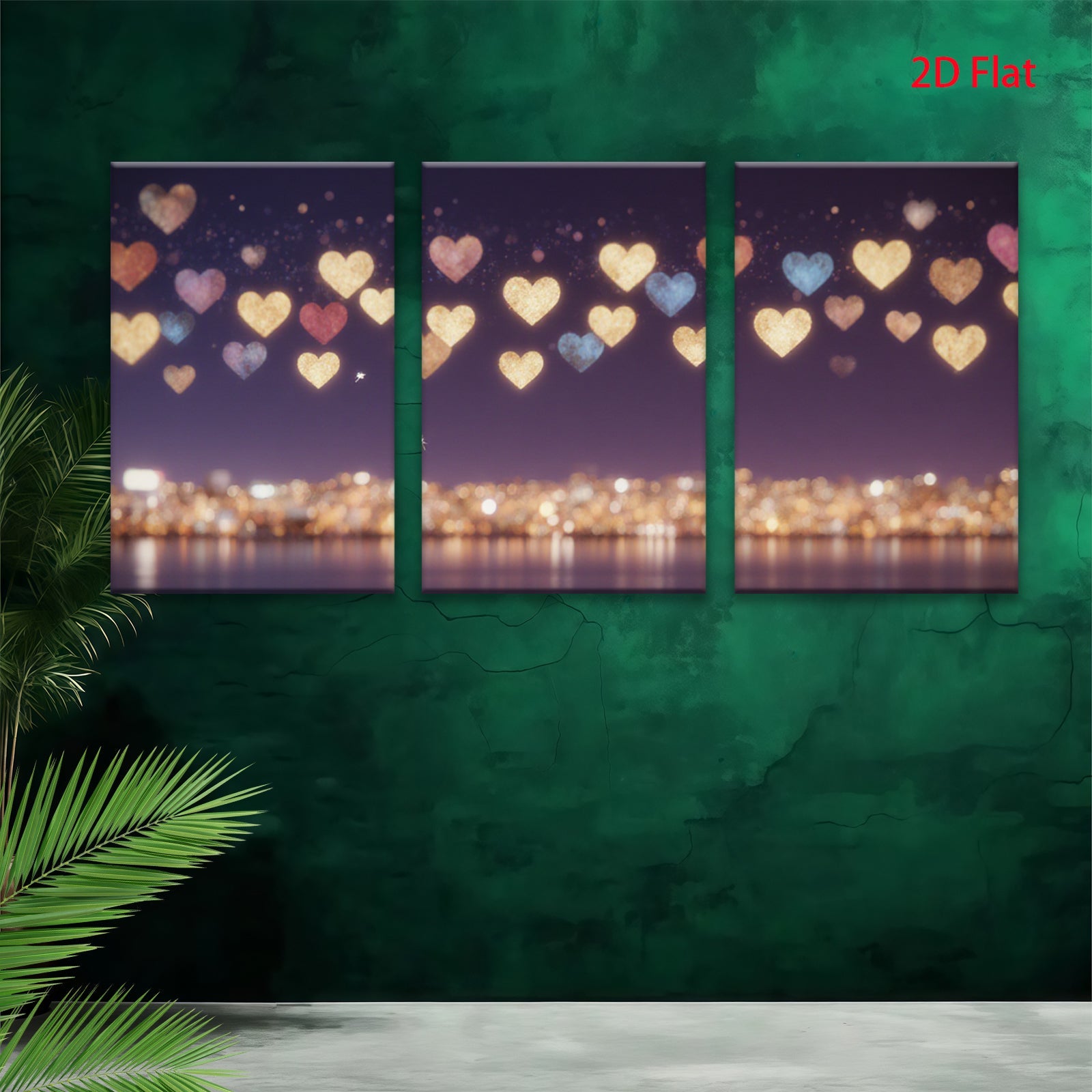 2D flat 1pc Romantic City Lights Sparkling Hearts Wall Art Decor Bedroom Living Room Canvas Prints Modern Farmhouse Style Gallery Wrapped Timeless Elegance