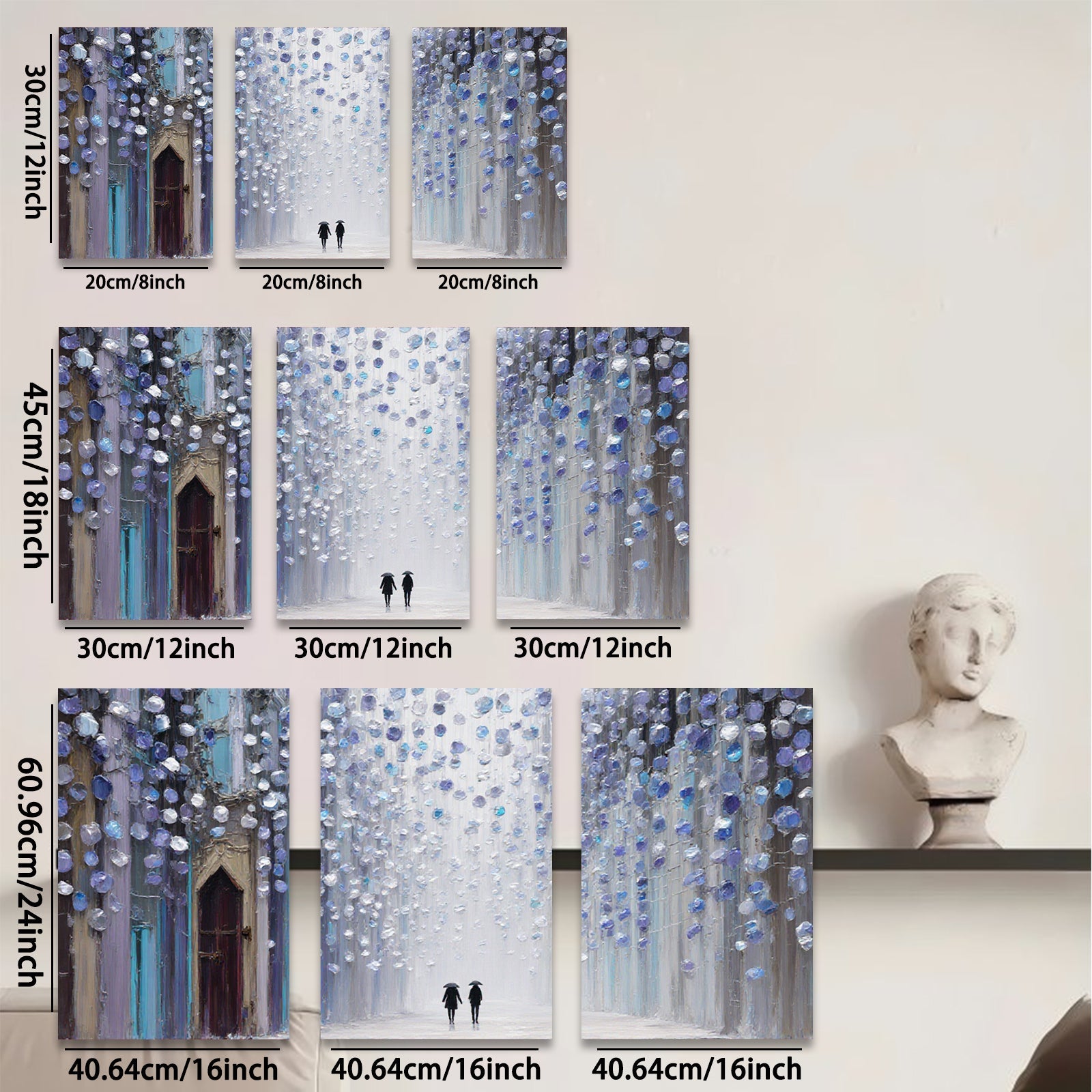 2D flat 1pc Romantic Street Rain Cityscape Wall Art Modern Home Decor Living Room Bedroom Canvas Prints Framed Ready to Hang Gallery Wrapped Giclee
