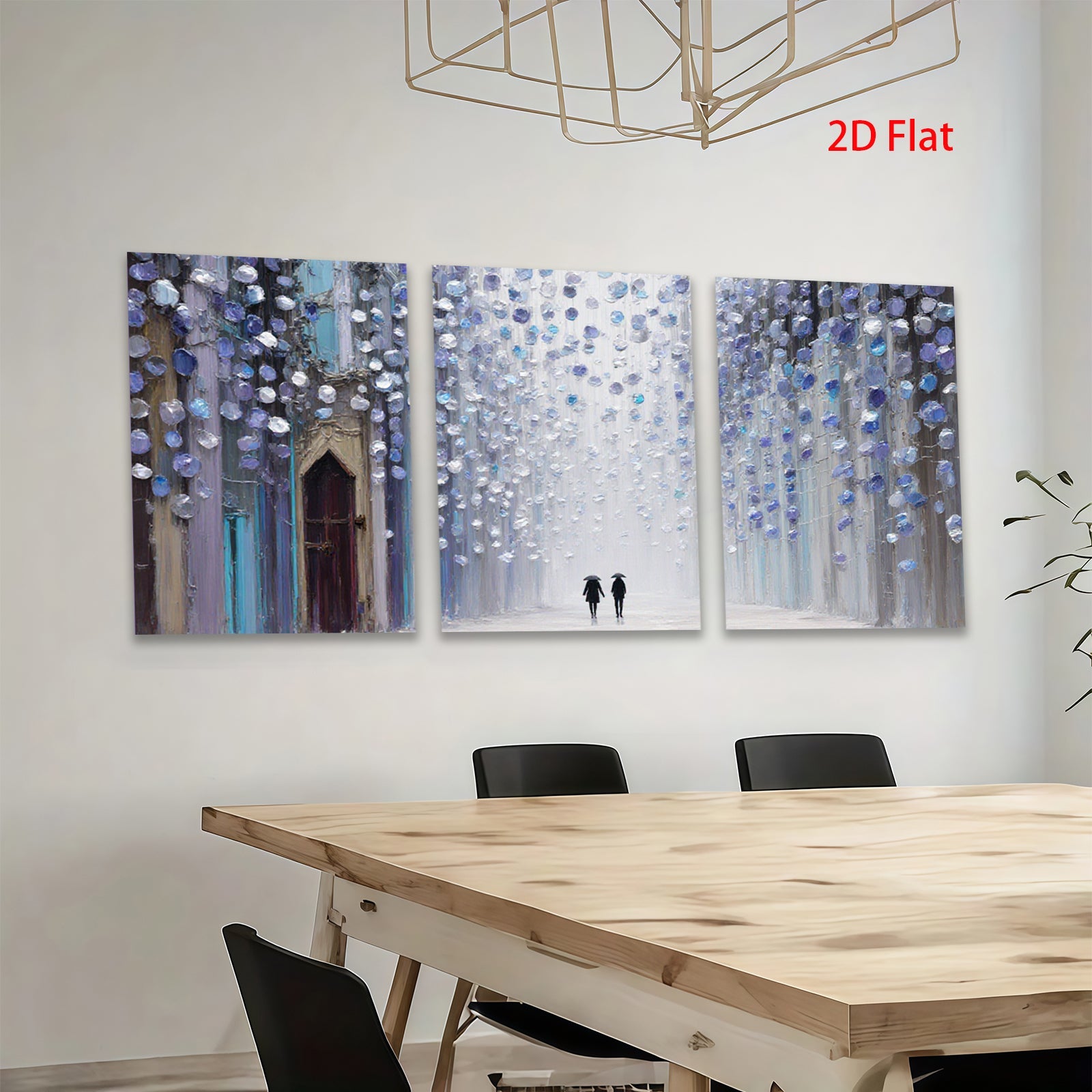 2D flat 1pc Romantic Street Rain Cityscape Wall Art Modern Home Decor Living Room Bedroom Canvas Prints Framed Ready to Hang Gallery Wrapped Giclee