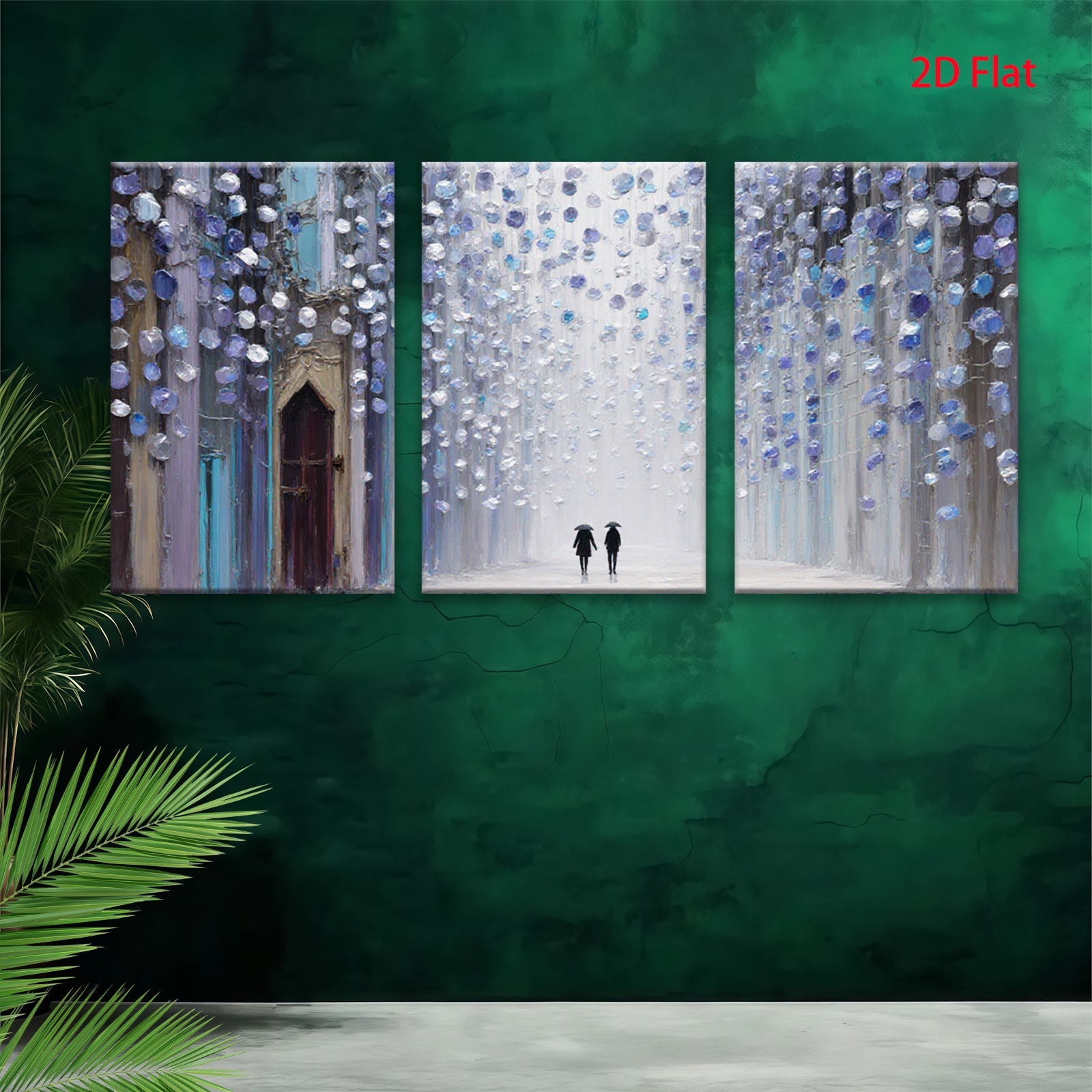 2D flat 1pc Romantic Street Rain Cityscape Wall Art Modern Home Decor Living Room Bedroom Canvas Prints Framed Ready to Hang Gallery Wrapped Giclee