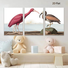 2D flat 1pc Roseate Spoonbill & American Bittern bird study wall art for living room bedroom gallery wrapped canvas print farmhouse decor