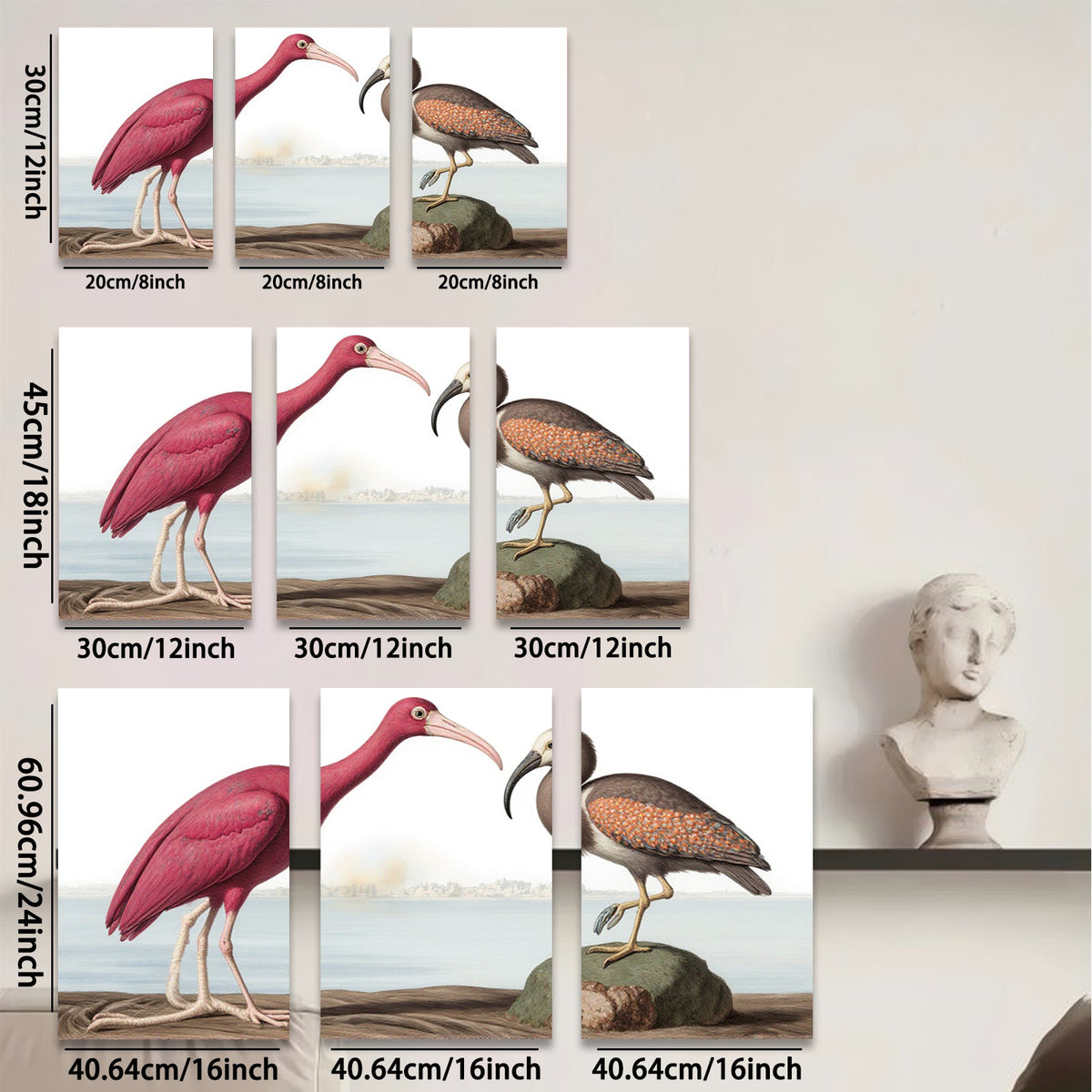 2D flat 1pc Roseate Spoonbill & American Bittern bird study wall art for living room bedroom gallery wrapped canvas print farmhouse decor