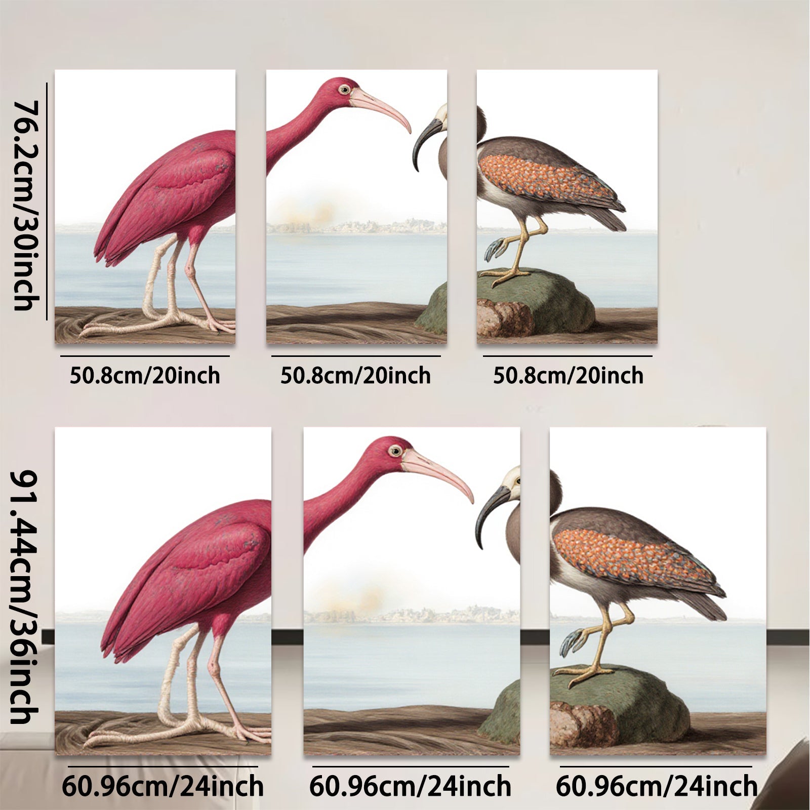 2D flat 1pc Roseate Spoonbill & American Bittern bird study wall art for living room bedroom gallery wrapped canvas print farmhouse decor