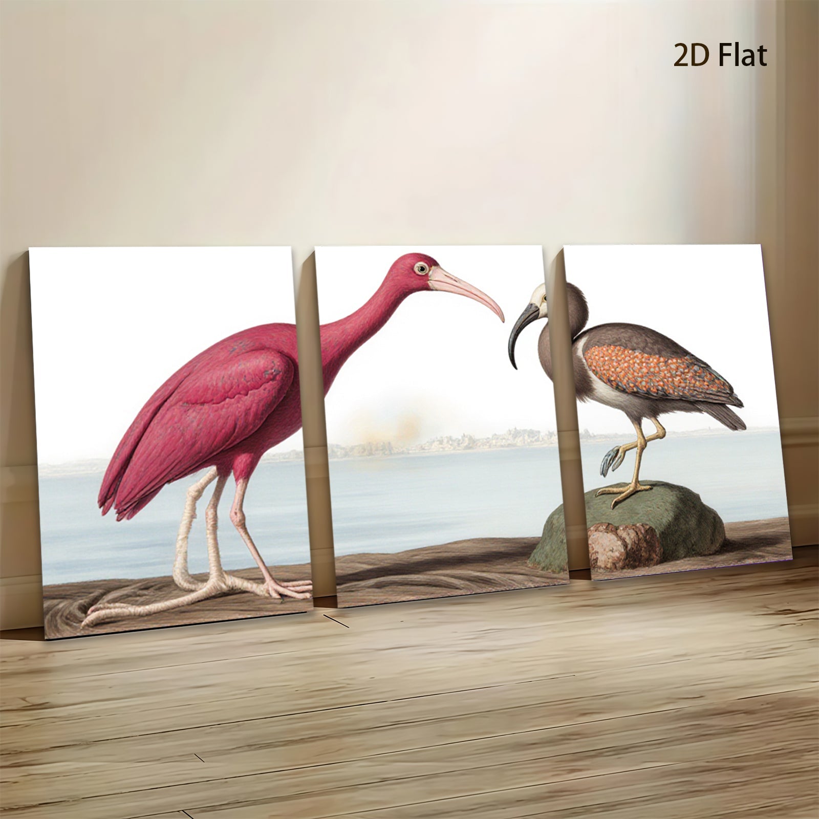 2D flat 1pc Roseate Spoonbill & American Bittern bird study wall art for living room bedroom gallery wrapped canvas print farmhouse decor