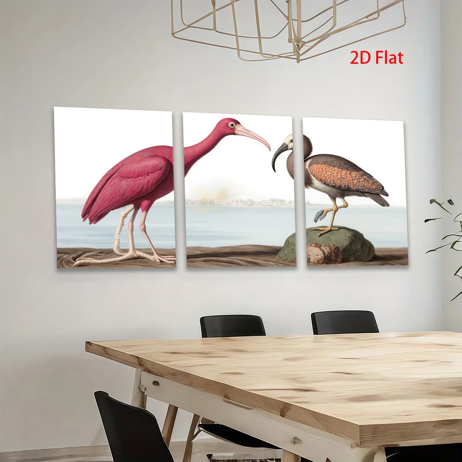 2D flat 1pc Roseate Spoonbill & American Bittern bird study wall art for living room bedroom gallery wrapped canvas print farmhouse decor