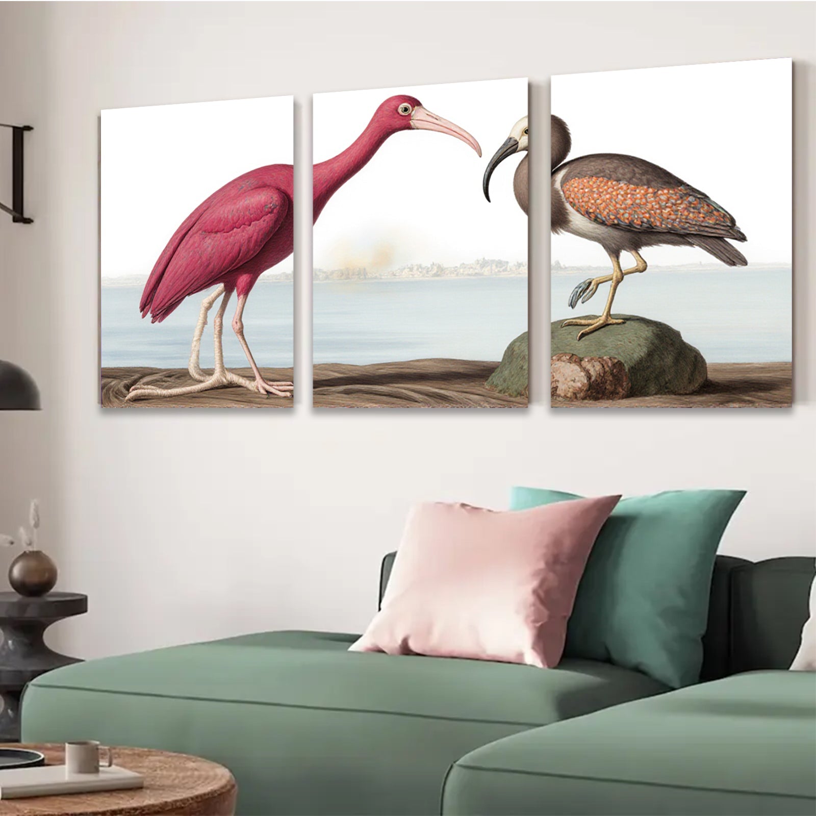2D flat 1pc Roseate Spoonbill & American Bittern bird study wall art for living room bedroom gallery wrapped canvas print farmhouse decor