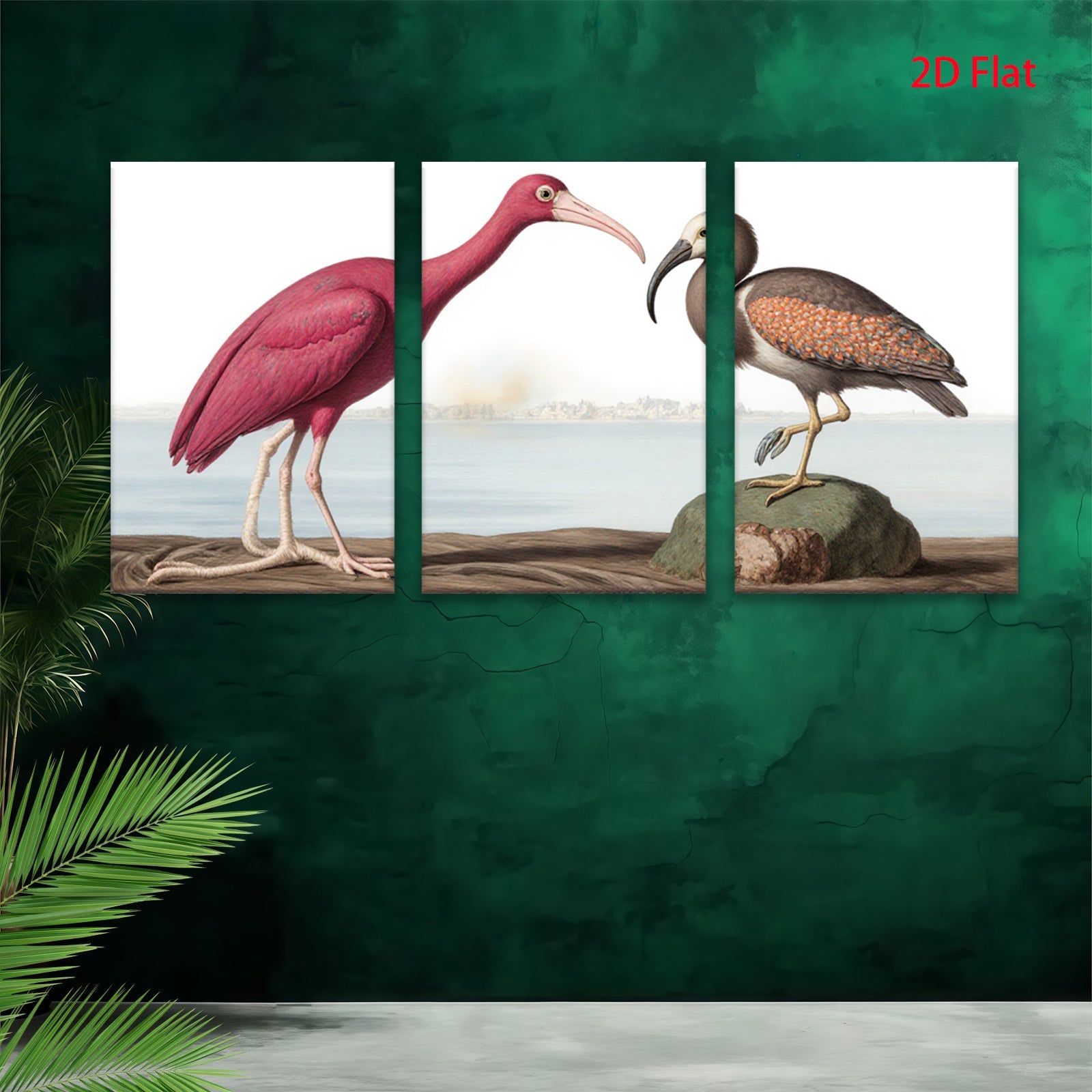 2D flat 1pc Roseate Spoonbill & American Bittern bird study wall art for living room bedroom gallery wrapped canvas print farmhouse decor