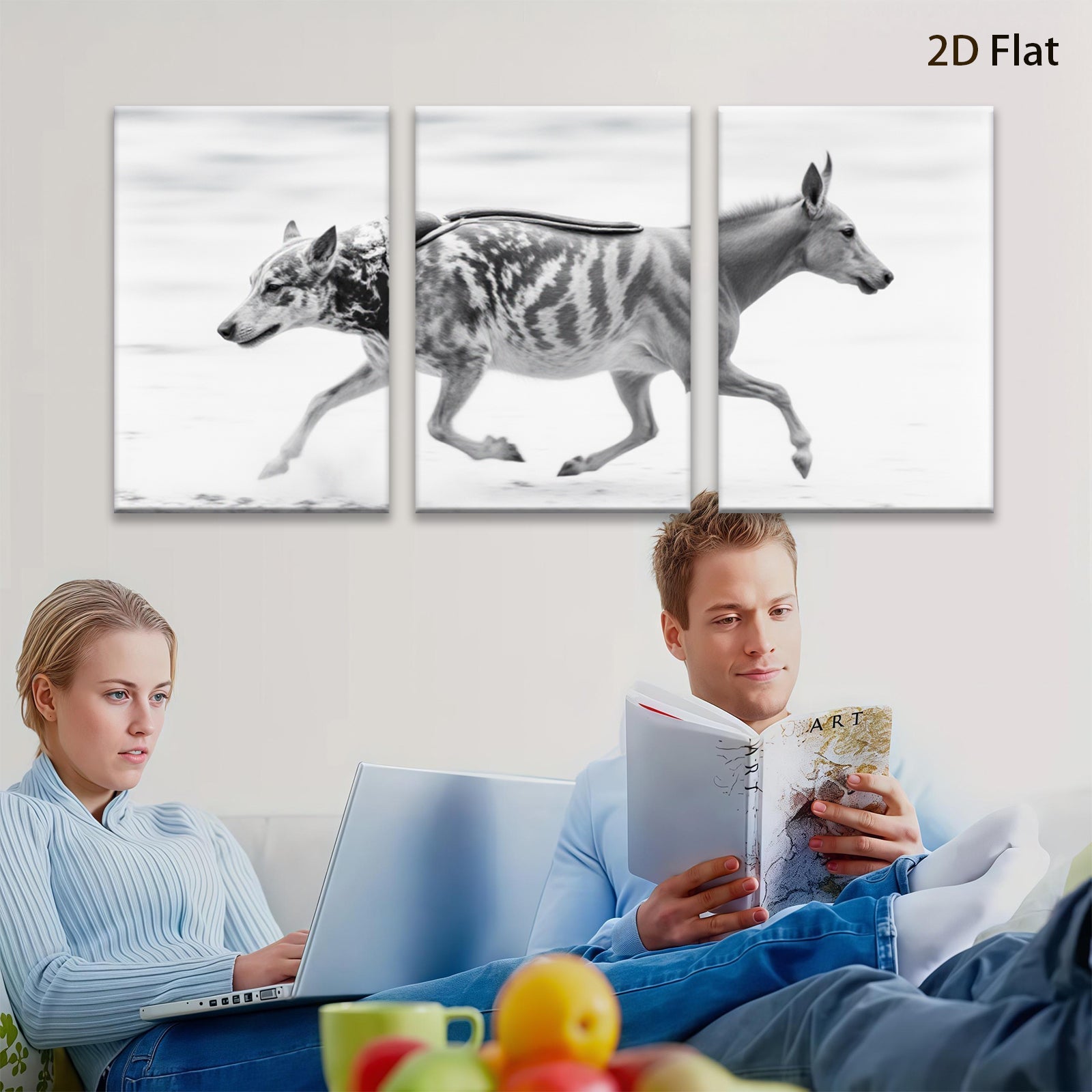 2D flat 1pc Running Palomino Horse Wall Art Farm Animal Decor Canvas Prints for Living Room Bedroom Home Office Gallery Wrapped Modern Farmhouse Style