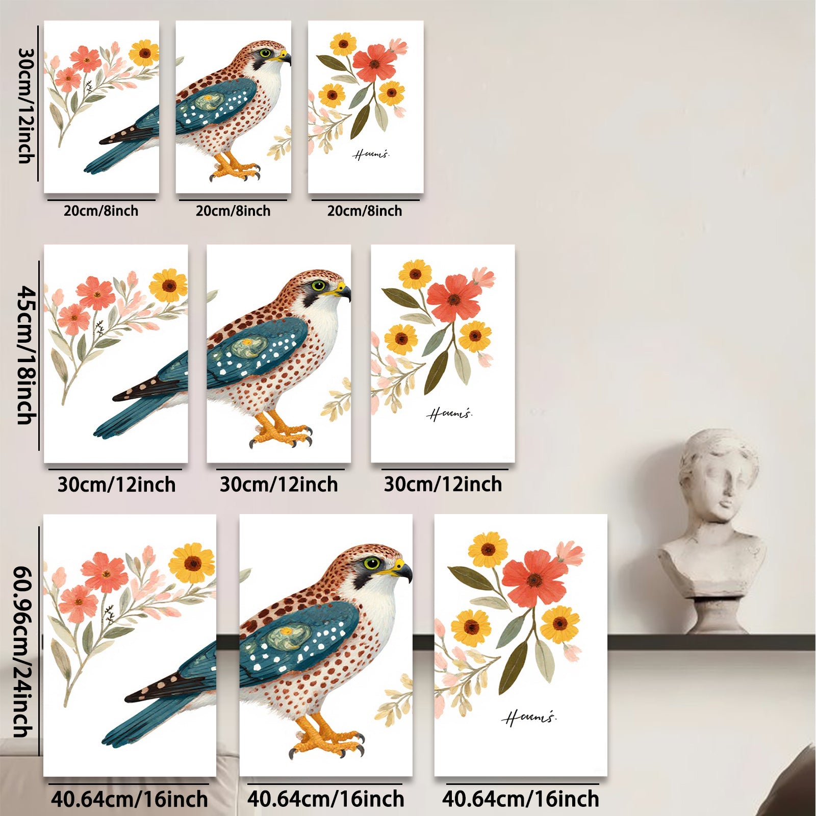 2D flat 1pc Rustic Falcon Botanical Wall Art Farmhouse Decor Living Room Bedroom Gallery Wrapped Canvas Prints Modern Aesthetic Home D��cor