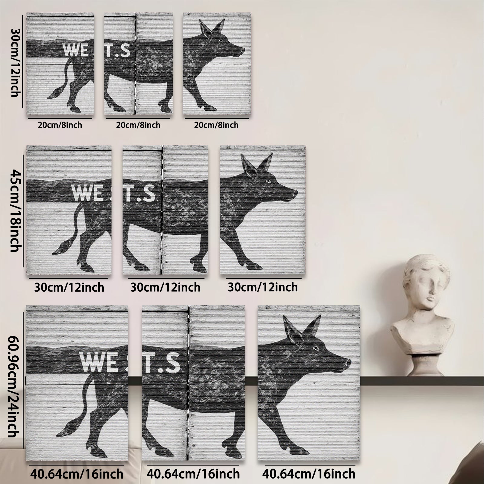 2D flat 1pc Rustic Farm Animal Silhouette Wall Decor for Living Room Bedroom Barn Chic Modern Farmhouse Style Gallery Wrapped Canvas Prints