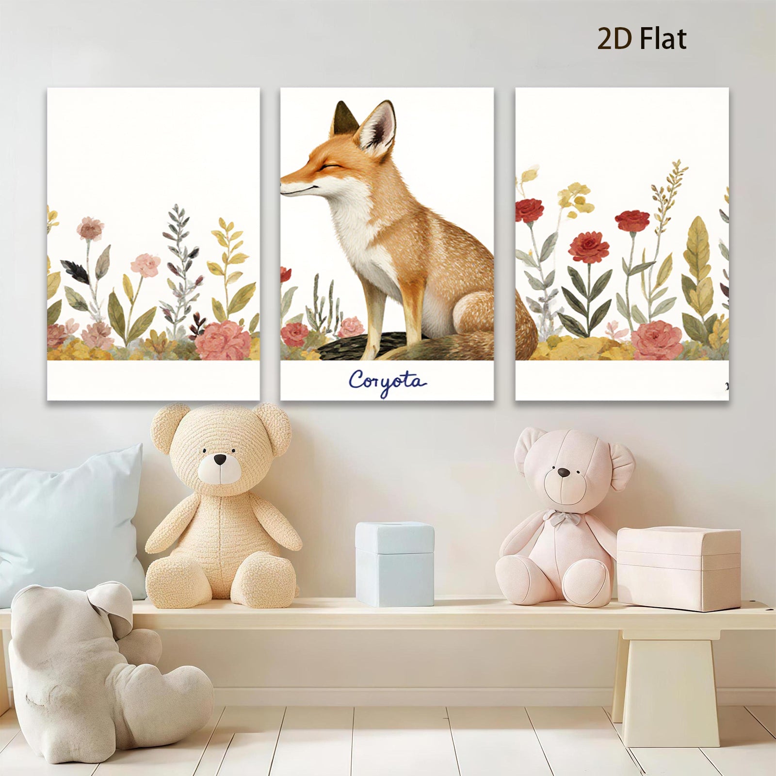 2D flat 1pc Rustic Fox Portrait Floral Wall Art Canvas Print Home Decor Living Room Bedroom Farmhouse Style Modern Artwork Gallery Wrapped Ready To Hang