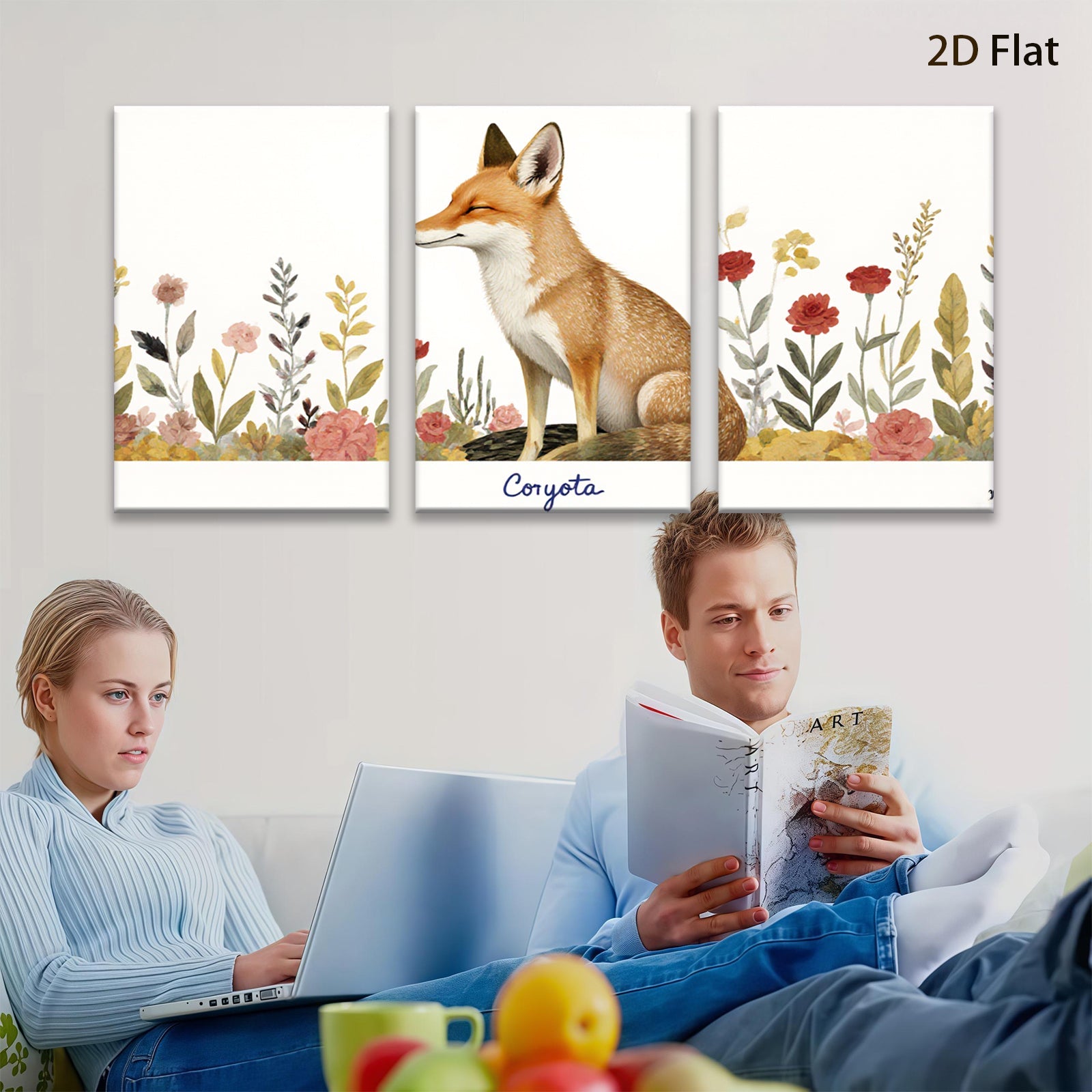 2D flat 1pc Rustic Fox Portrait Floral Wall Art Canvas Print Home Decor Living Room Bedroom Farmhouse Style Modern Artwork Gallery Wrapped Ready To Hang