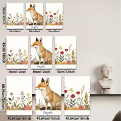 2D flat 1pc Rustic Fox Portrait Floral Wall Art Canvas Print Home Decor Living Room Bedroom Farmhouse Style Modern Artwork Gallery Wrapped Ready To Hang