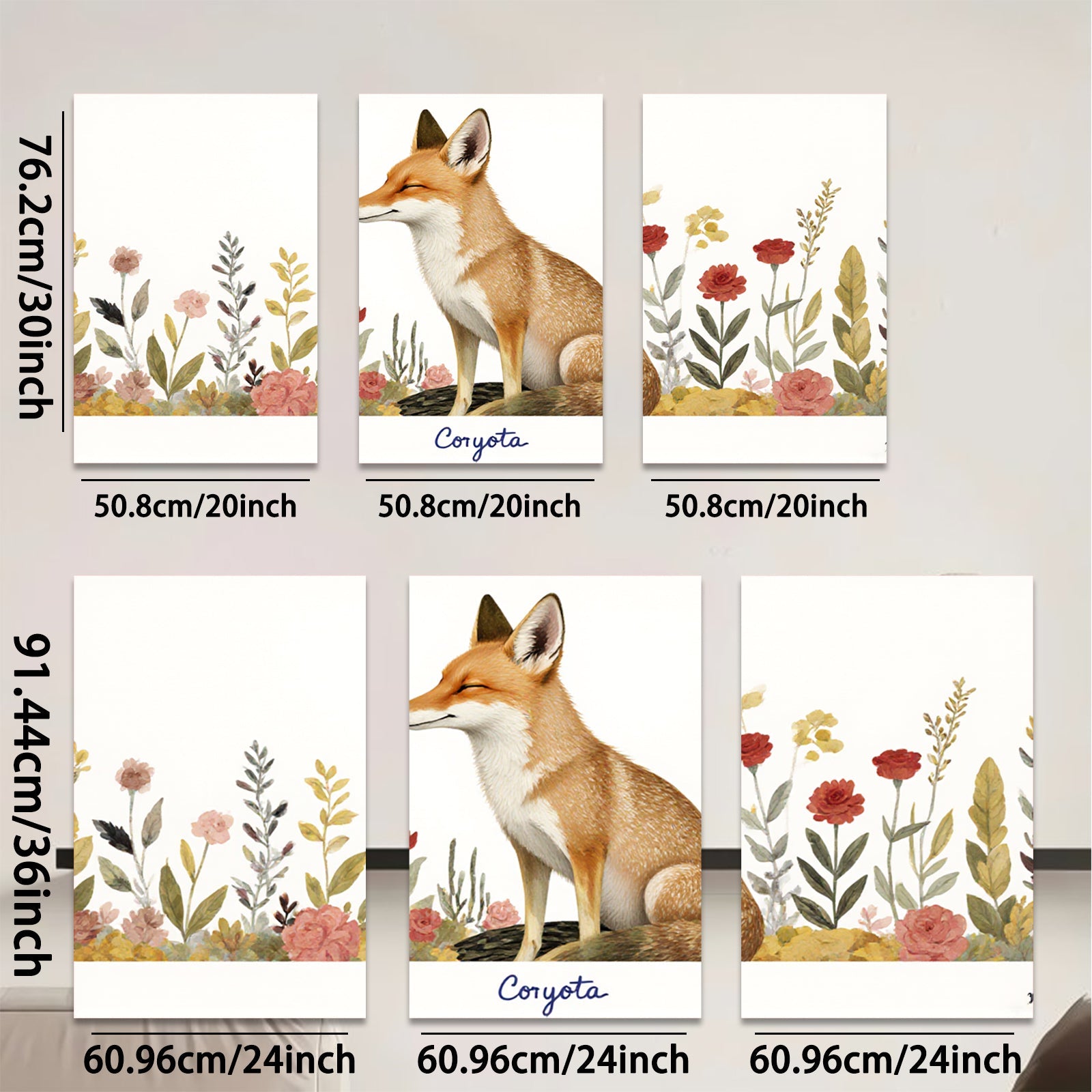 2D flat 1pc Rustic Fox Portrait Floral Wall Art Canvas Print Home Decor Living Room Bedroom Farmhouse Style Modern Artwork Gallery Wrapped Ready To Hang