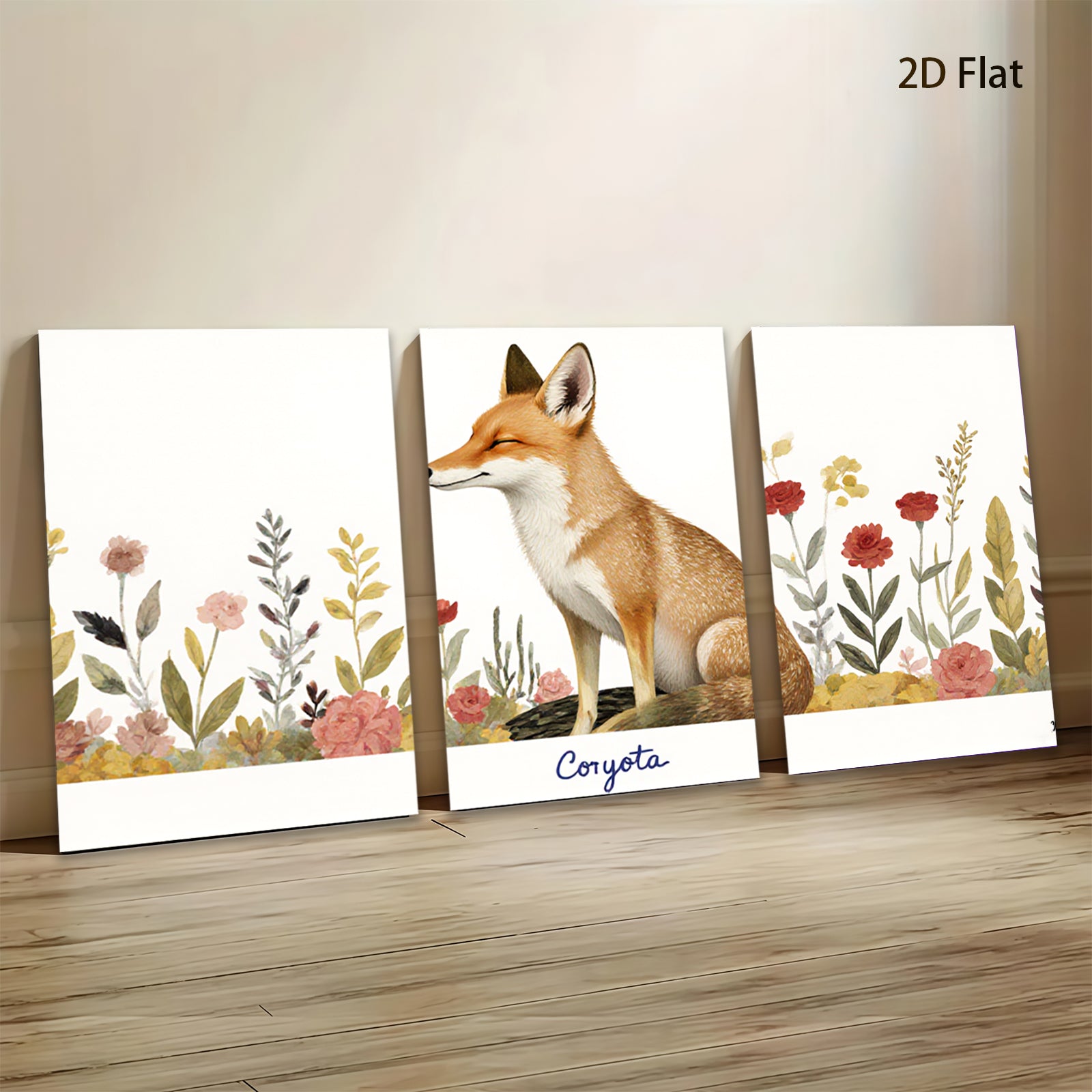 2D flat 1pc Rustic Fox Portrait Floral Wall Art Canvas Print Home Decor Living Room Bedroom Farmhouse Style Modern Artwork Gallery Wrapped Ready To Hang