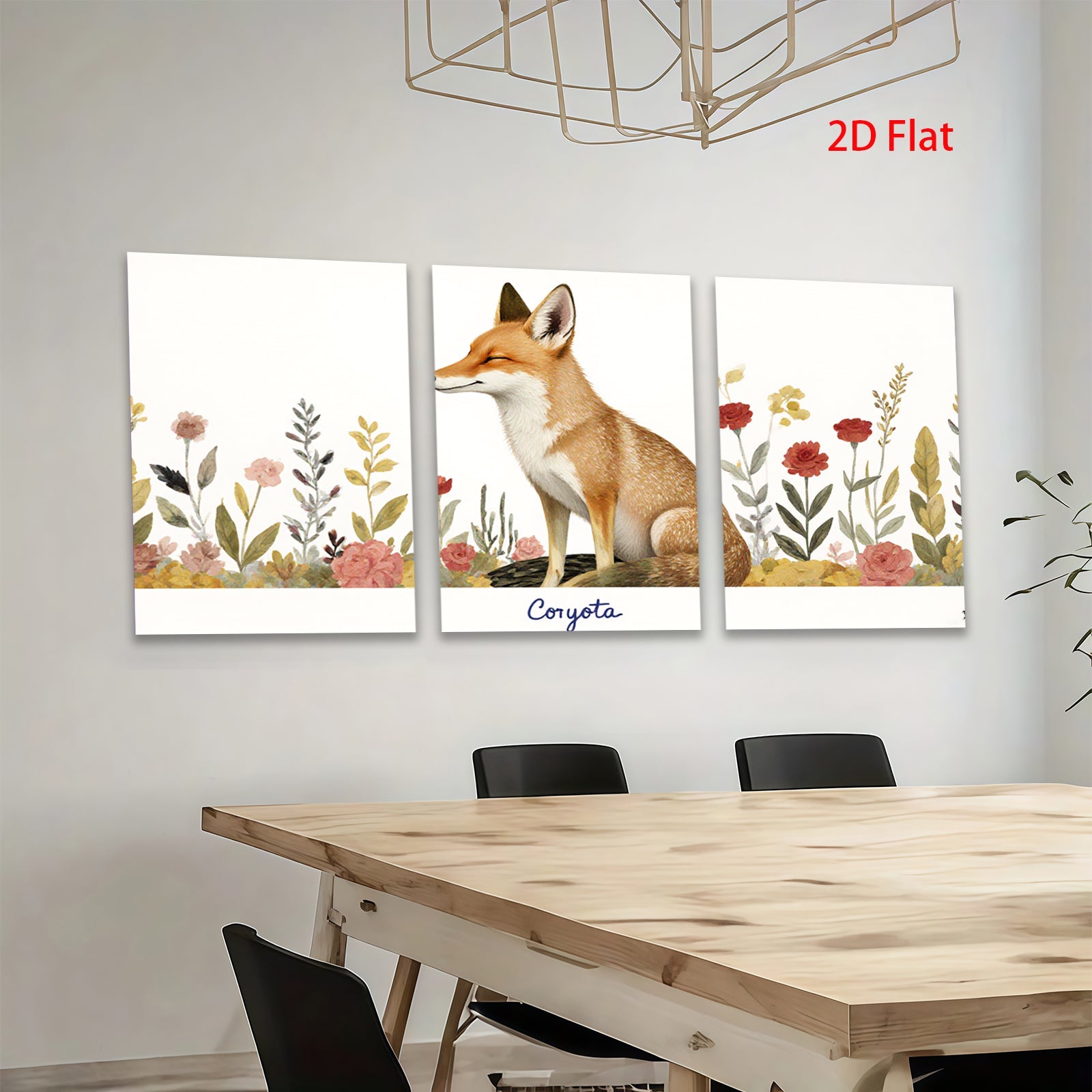 2D flat 1pc Rustic Fox Portrait Floral Wall Art Canvas Print Home Decor Living Room Bedroom Farmhouse Style Modern Artwork Gallery Wrapped Ready To Hang