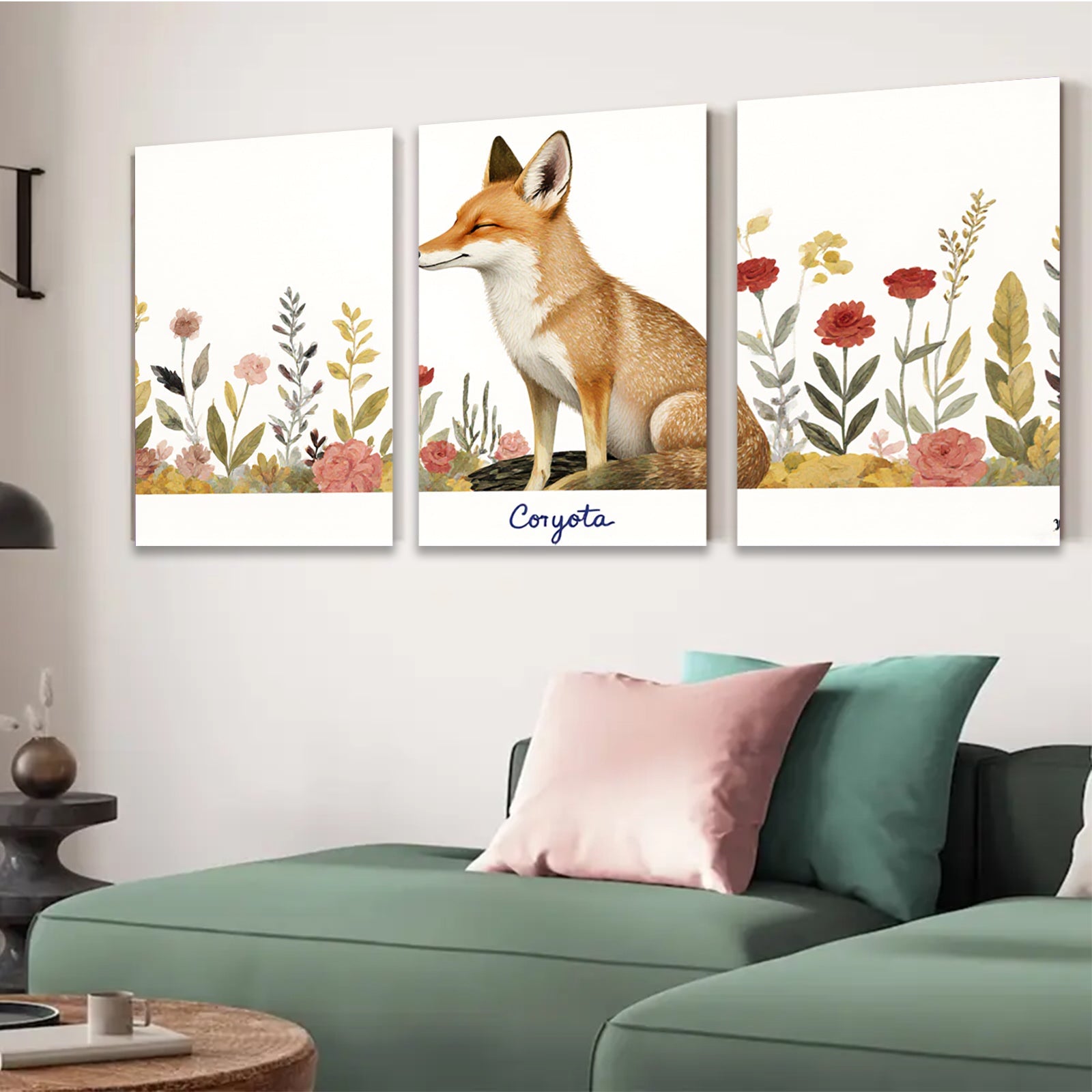 2D flat 1pc Rustic Fox Portrait Floral Wall Art Canvas Print Home Decor Living Room Bedroom Farmhouse Style Modern Artwork Gallery Wrapped Ready To Hang