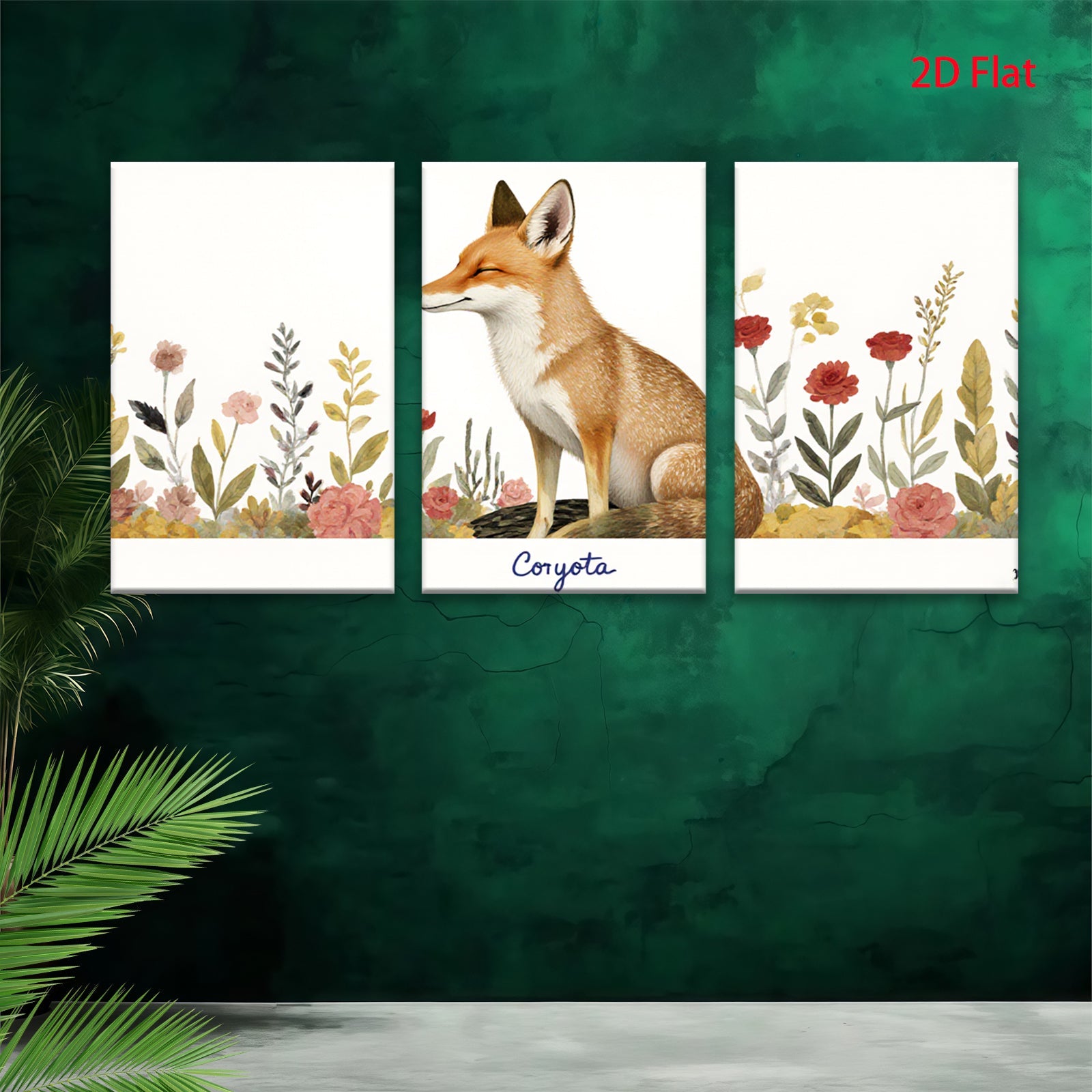 2D flat 1pc Rustic Fox Portrait Floral Wall Art Canvas Print Home Decor Living Room Bedroom Farmhouse Style Modern Artwork Gallery Wrapped Ready To Hang