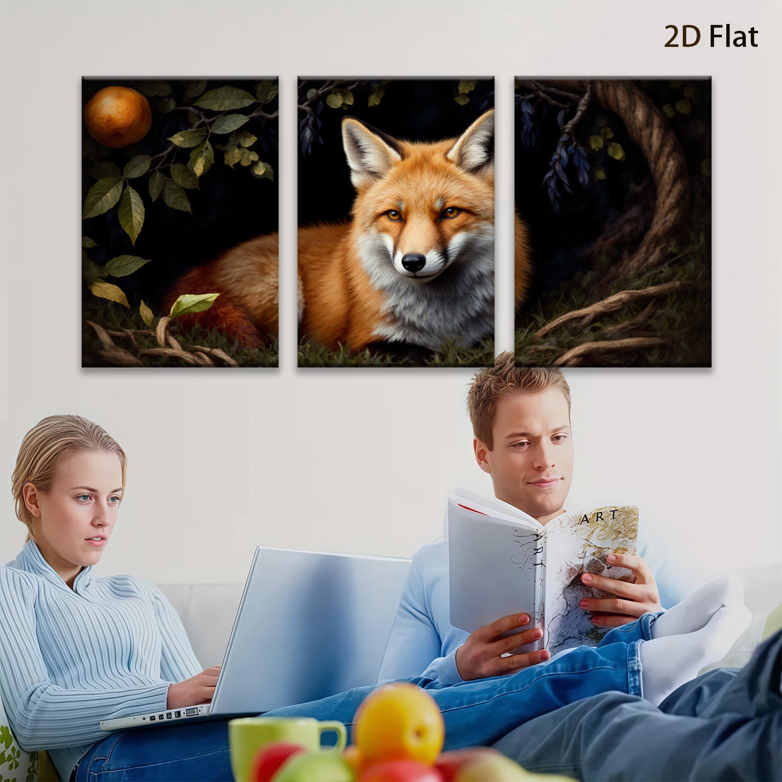 2D flat 1pc Rustic Fox Portrait Woodland Creature Wall Art Decor for Living Room Bedroom Gallery Wrapped Canvas Prints Modern Farmhouse Style