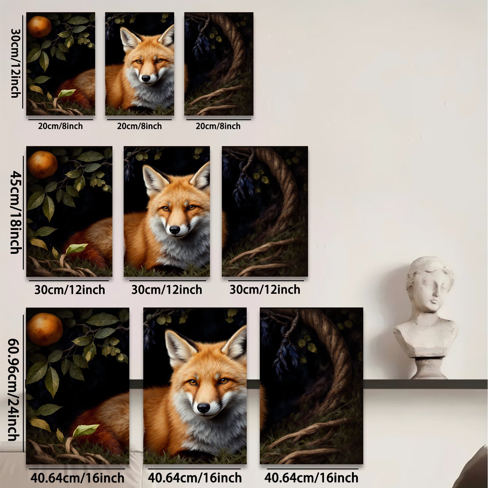 2D flat 1pc Rustic Fox Portrait Woodland Creature Wall Art Decor for Living Room Bedroom Gallery Wrapped Canvas Prints Modern Farmhouse Style