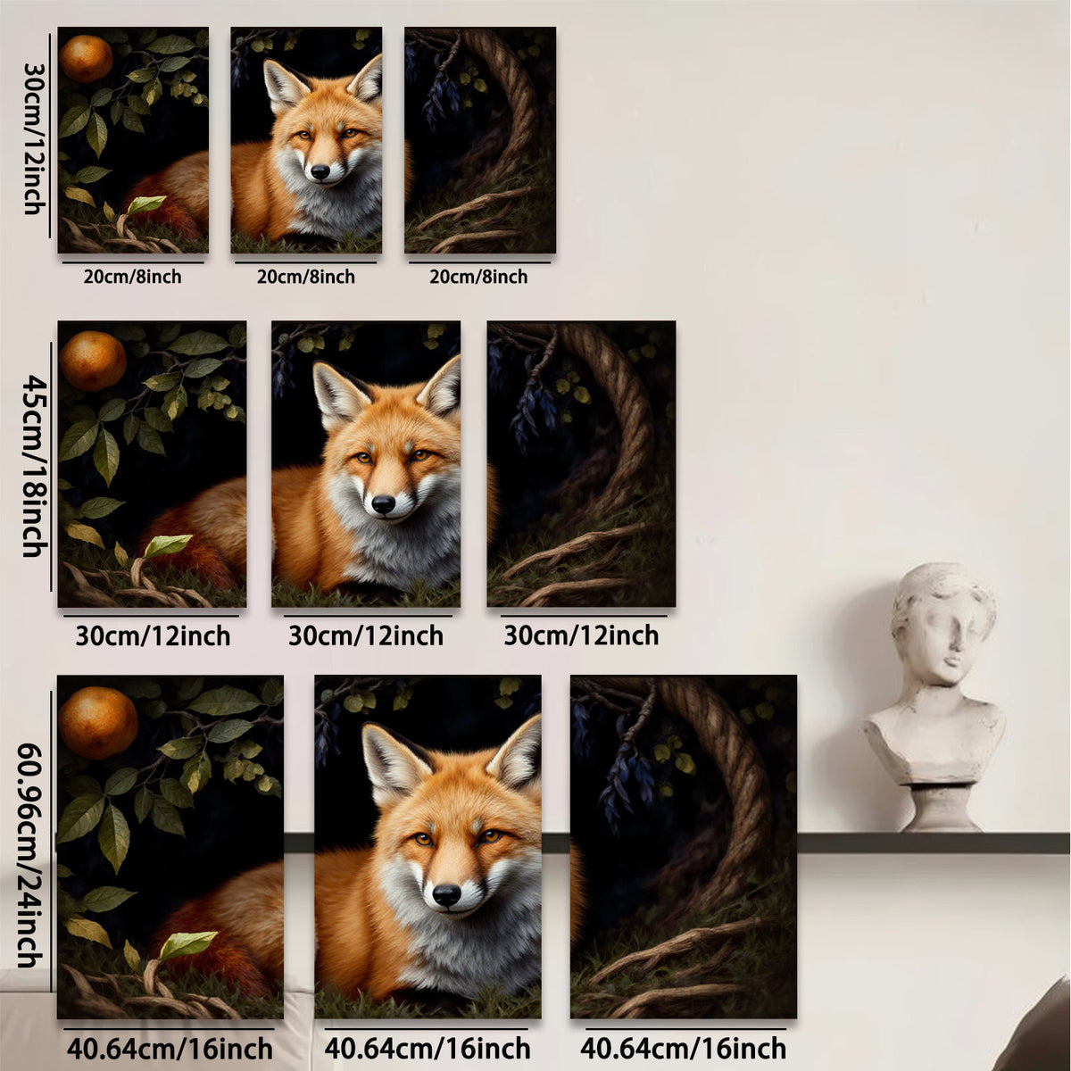 2D flat 1pc Rustic Fox Portrait Woodland Creature Wall Art Decor for Living Room Bedroom Gallery Wrapped Canvas Prints Modern Farmhouse Style