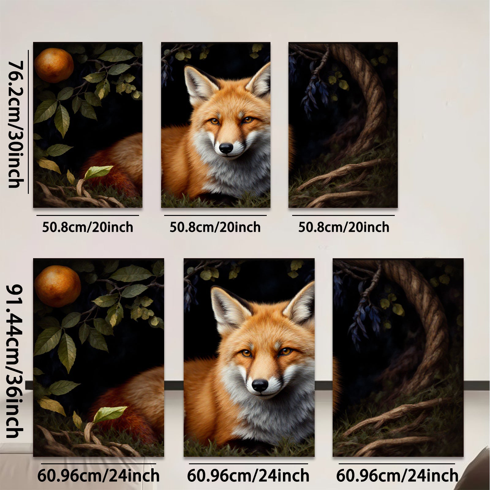 2D flat 1pc Rustic Fox Portrait Woodland Creature Wall Art Decor for Living Room Bedroom Gallery Wrapped Canvas Prints Modern Farmhouse Style