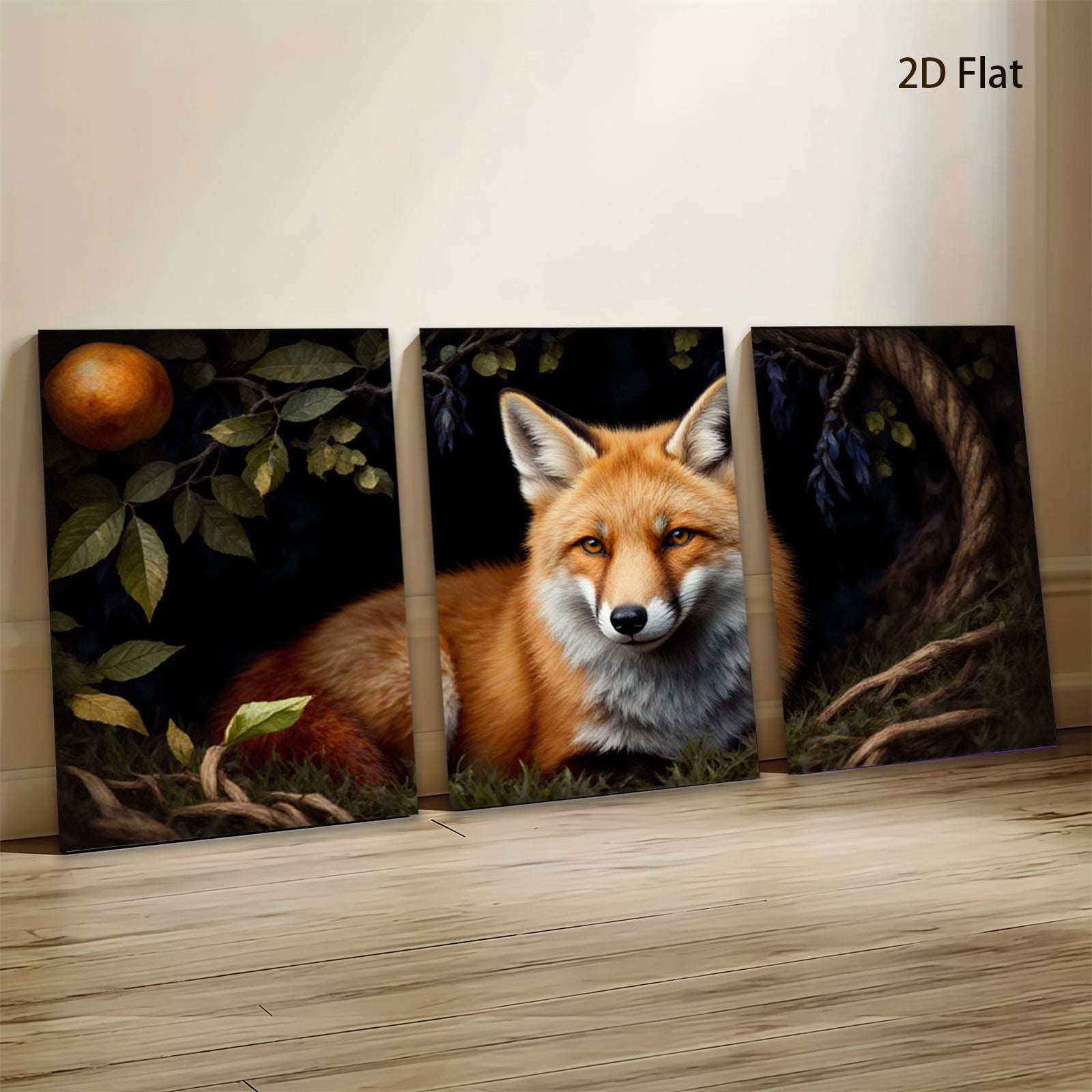 2D flat 1pc Rustic Fox Portrait Woodland Creature Wall Art Decor for Living Room Bedroom Gallery Wrapped Canvas Prints Modern Farmhouse Style