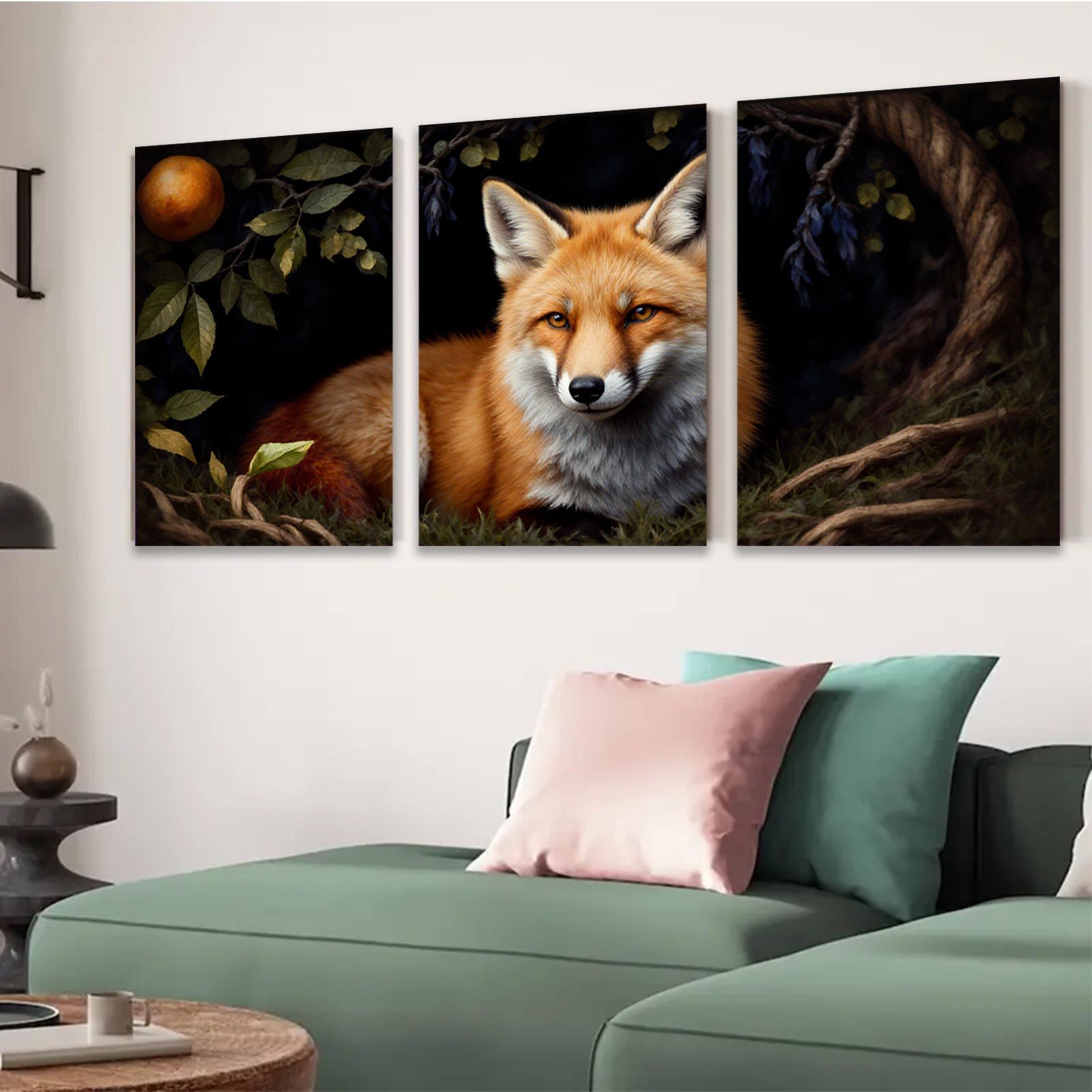 2D flat 1pc Rustic Fox Portrait Woodland Creature Wall Art Decor for Living Room Bedroom Gallery Wrapped Canvas Prints Modern Farmhouse Style