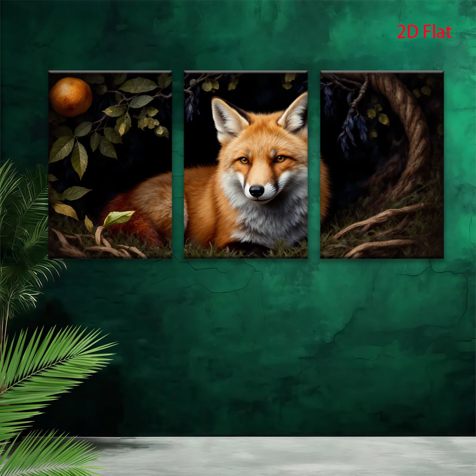 2D flat 1pc Rustic Fox Portrait Woodland Creature Wall Art Decor for Living Room Bedroom Gallery Wrapped Canvas Prints Modern Farmhouse Style