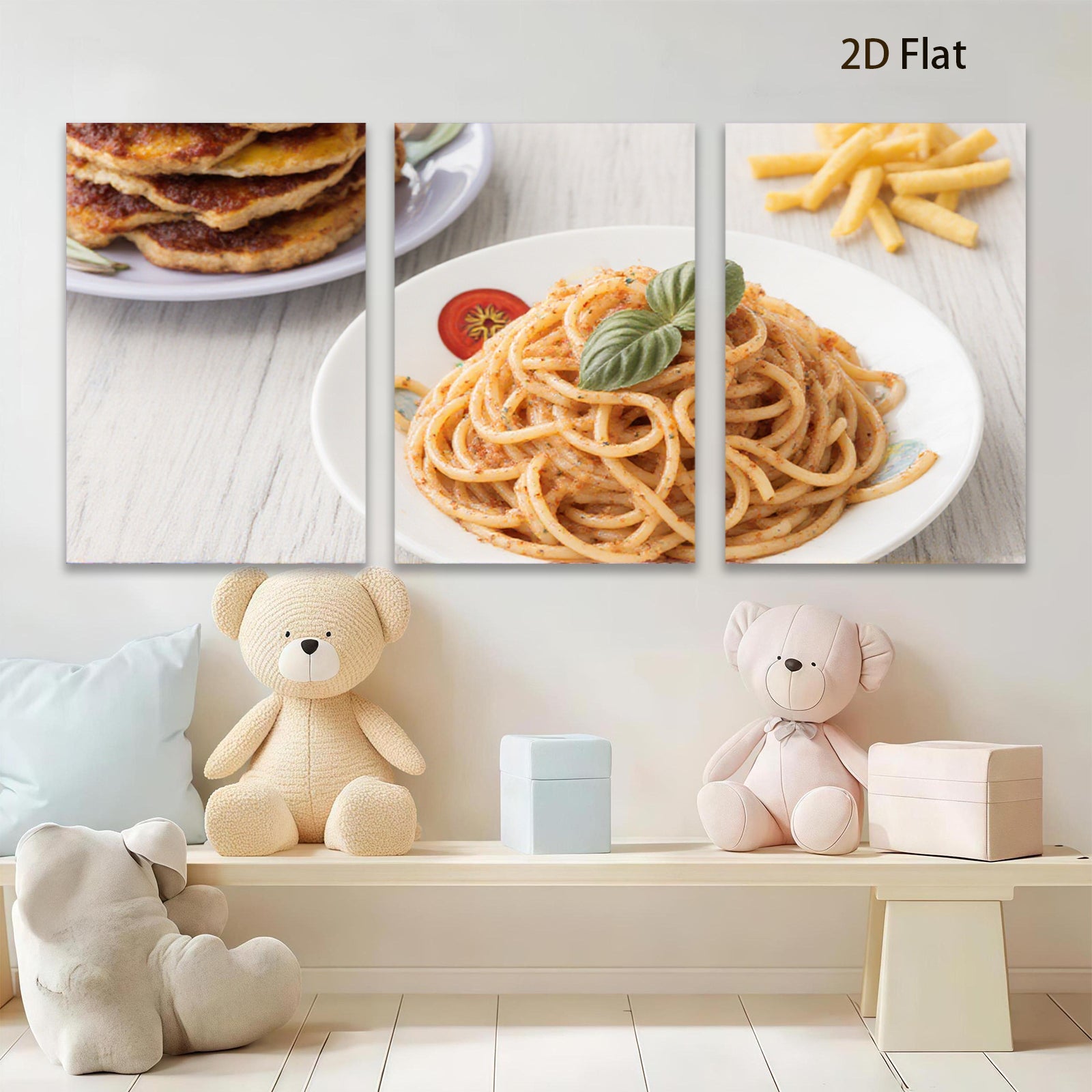 2D flat 1pc Rustic Kitchen Still Life Pasta Fries Delight farmhouse wall art dining room decor modern minimalist canvas prints for home