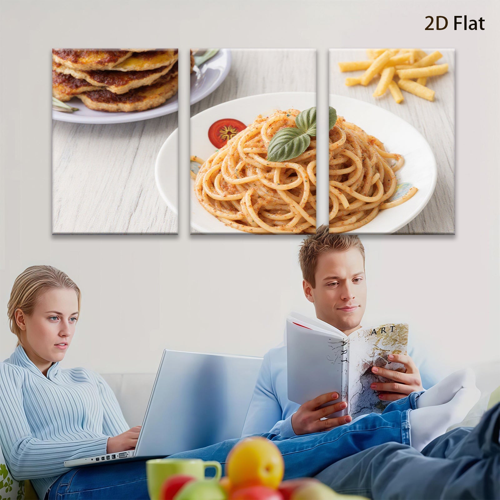 2D flat 1pc Rustic Kitchen Still Life Pasta Fries Delight farmhouse wall art dining room decor modern minimalist canvas prints for home